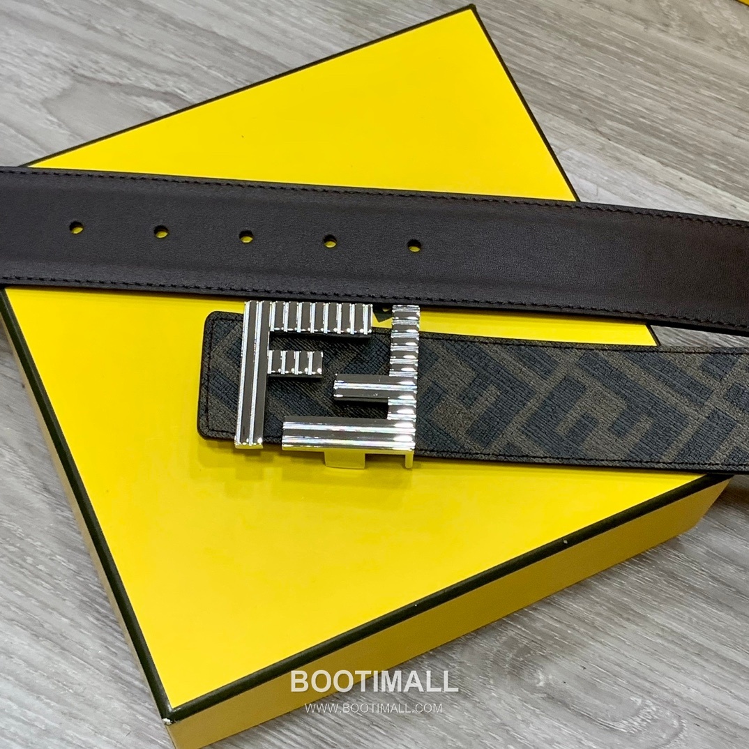 Fendi FF Cuoio Romano Calfskin Reversible Belt with FF Logo Buckle Palladium 펜디 FF 쿠오이오 로마노 카프스킨 리버서블 벨트 FF 로고 버클 황동 베이스 팔라듐 피니시 4.0cm 2