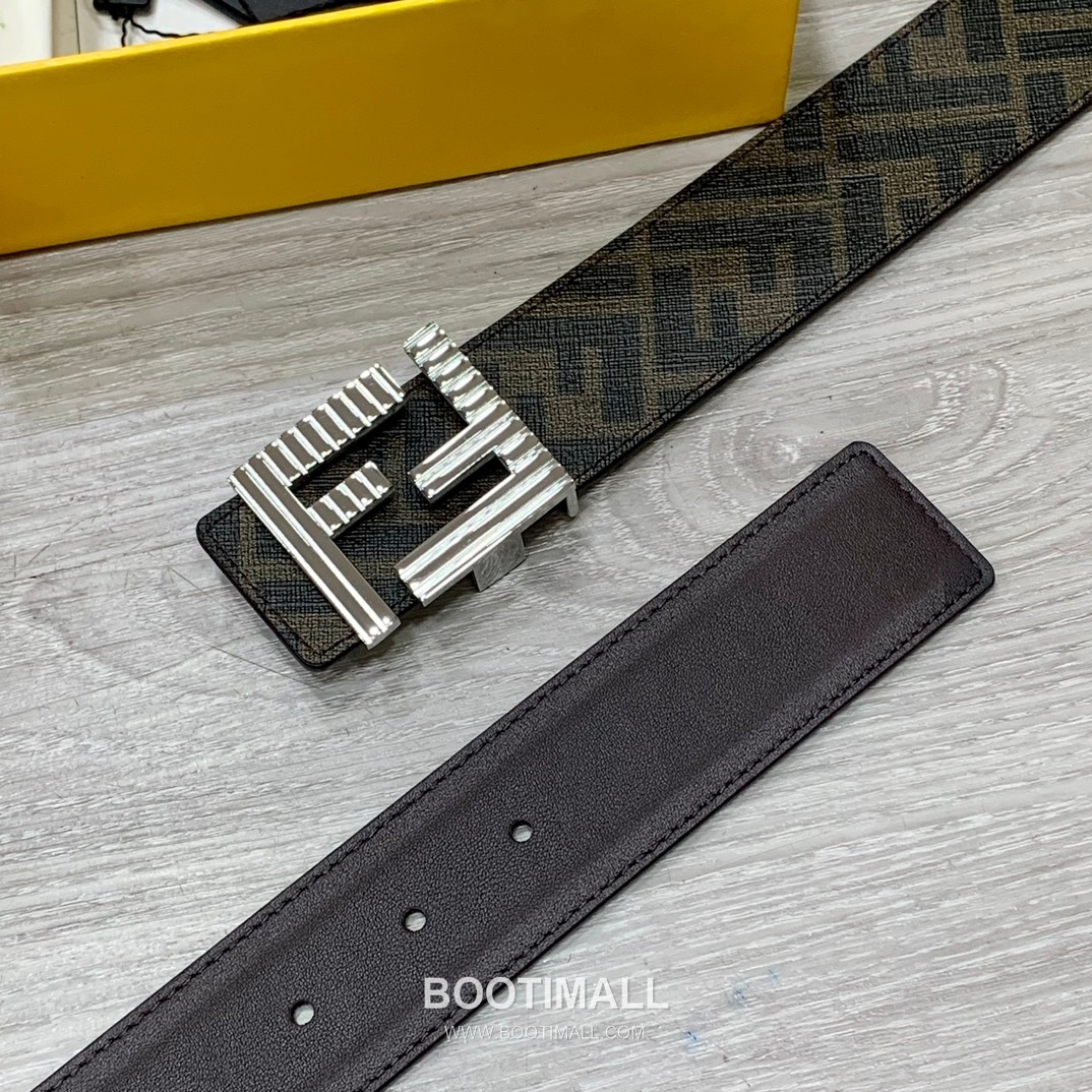 Fendi FF Cuoio Romano Calfskin Reversible Belt with FF Logo Buckle Palladium 펜디 FF 쿠오이오 로마노 카프스킨 리버서블 벨트 FF 로고 버클 황동 베이스 팔라듐 피니시 4.0cm 3