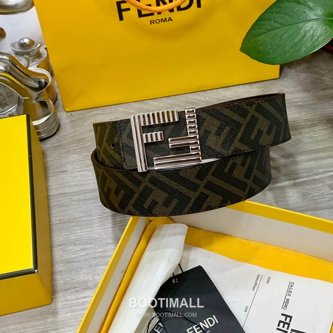 Fendi FF Cuoio Romano Calfskin Reversible Belt with FF Logo Buckle Palladium 펜디 FF 쿠오이오 로마노 카프스킨 리버서블 벨트 FF 로고 버클 황동 베이스 팔라듐 피니시 4.0cm 5