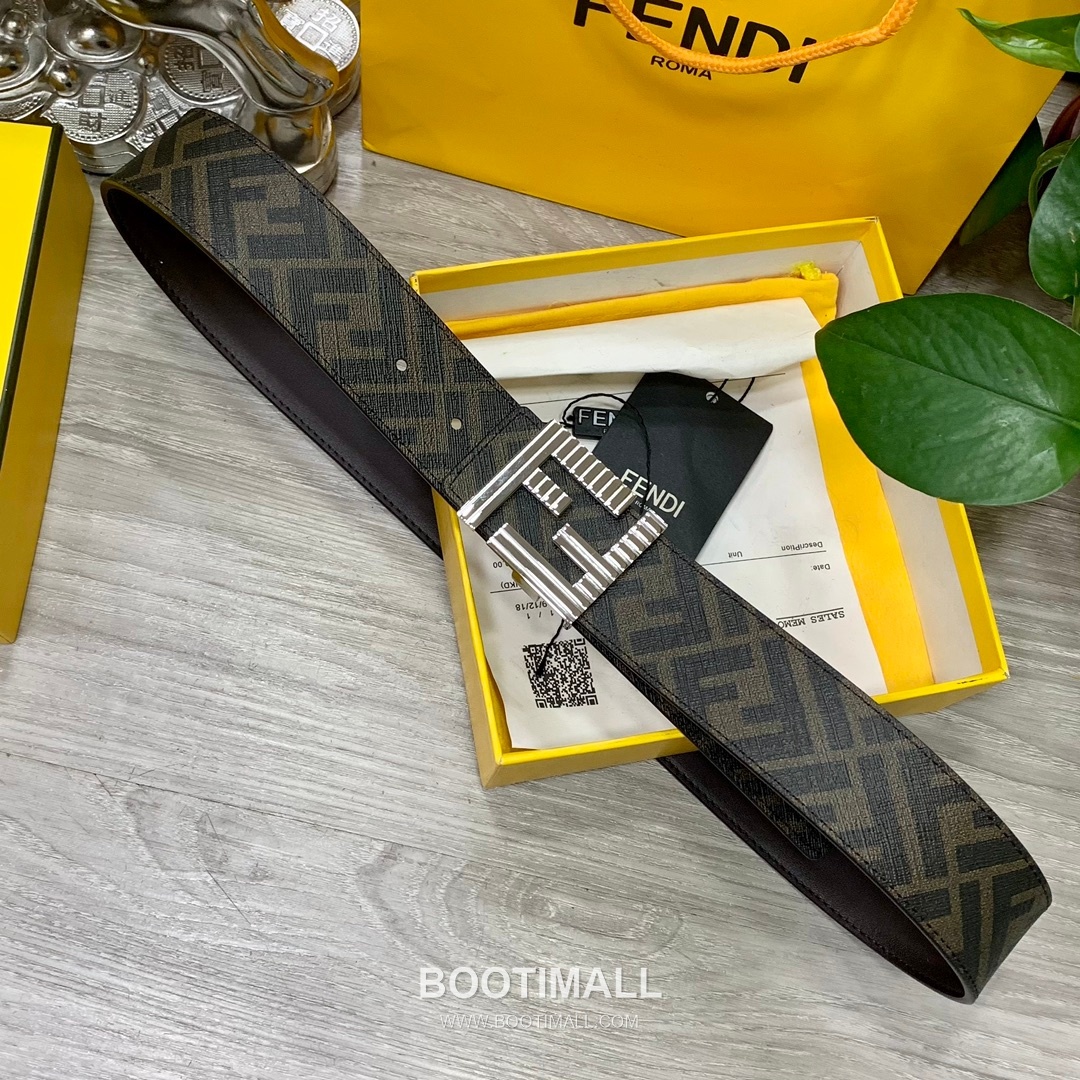 Fendi FF Cuoio Romano Calfskin Reversible Belt with FF Logo Buckle Palladium 펜디 FF 쿠오이오 로마노 카프스킨 리버서블 벨트 FF 로고 버클 황동 베이스 팔라듐 피니시 4.0cm 6