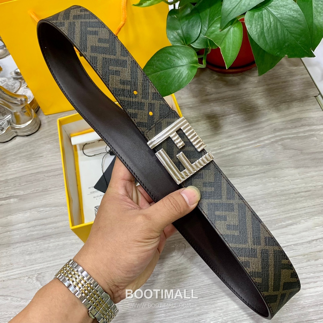 Fendi FF Cuoio Romano Calfskin Reversible Belt with FF Logo Buckle Palladium 펜디 FF 쿠오이오 로마노 카프스킨 리버서블 벨트 FF 로고 버클 황동 베이스 팔라듐 피니시 4.0cm 7