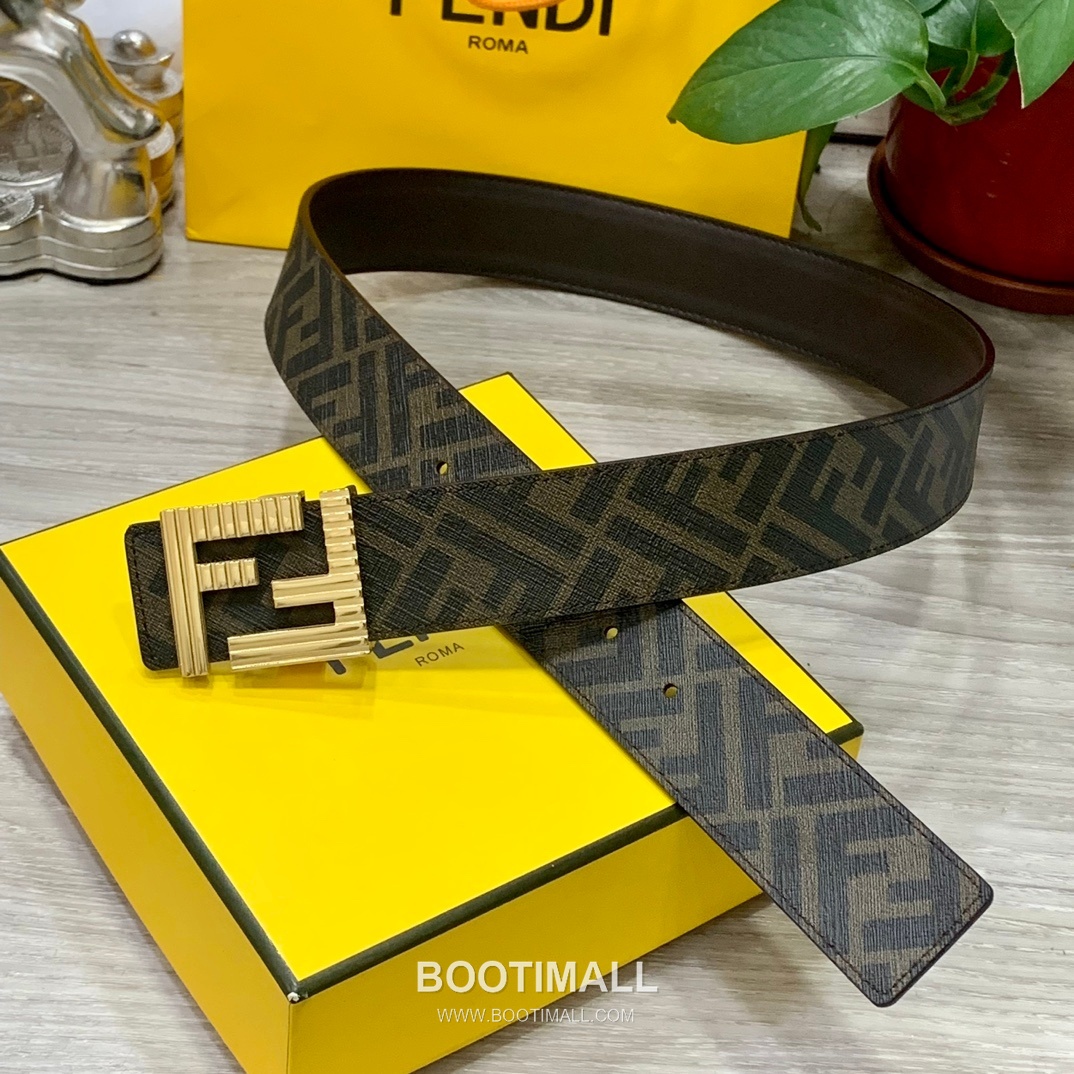 Fendi FF Cuoio Romano Calfskin Reversible Belt with FF Logo Buckle Palladium 펜디 FF 쿠오이오 로마노 카프스킨 리버서블 벨트 FF 로고 버클 황동 베이스 팔라듐 피니시 4.0cm 1