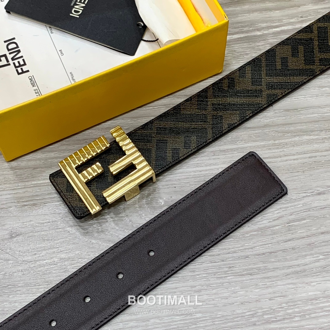 Fendi FF Cuoio Romano Calfskin Reversible Belt with FF Logo Buckle Palladium 펜디 FF 쿠오이오 로마노 카프스킨 리버서블 벨트 FF 로고 버클 황동 베이스 팔라듐 피니시 4.0cm 3