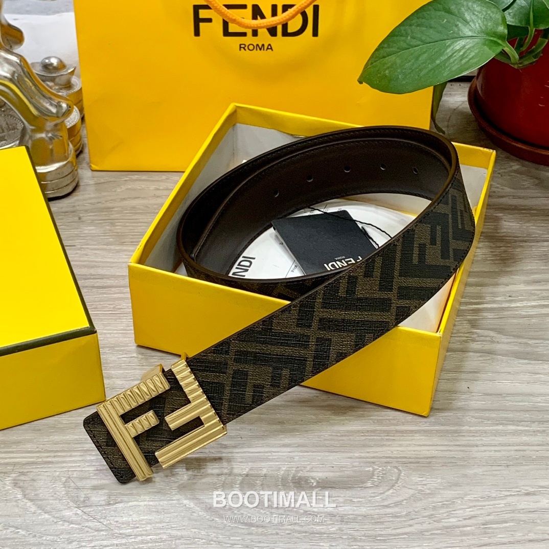 Fendi FF Cuoio Romano Calfskin Reversible Belt with FF Logo Buckle Palladium 펜디 FF 쿠오이오 로마노 카프스킨 리버서블 벨트 FF 로고 버클 황동 베이스 팔라듐 피니시 4.0cm 4