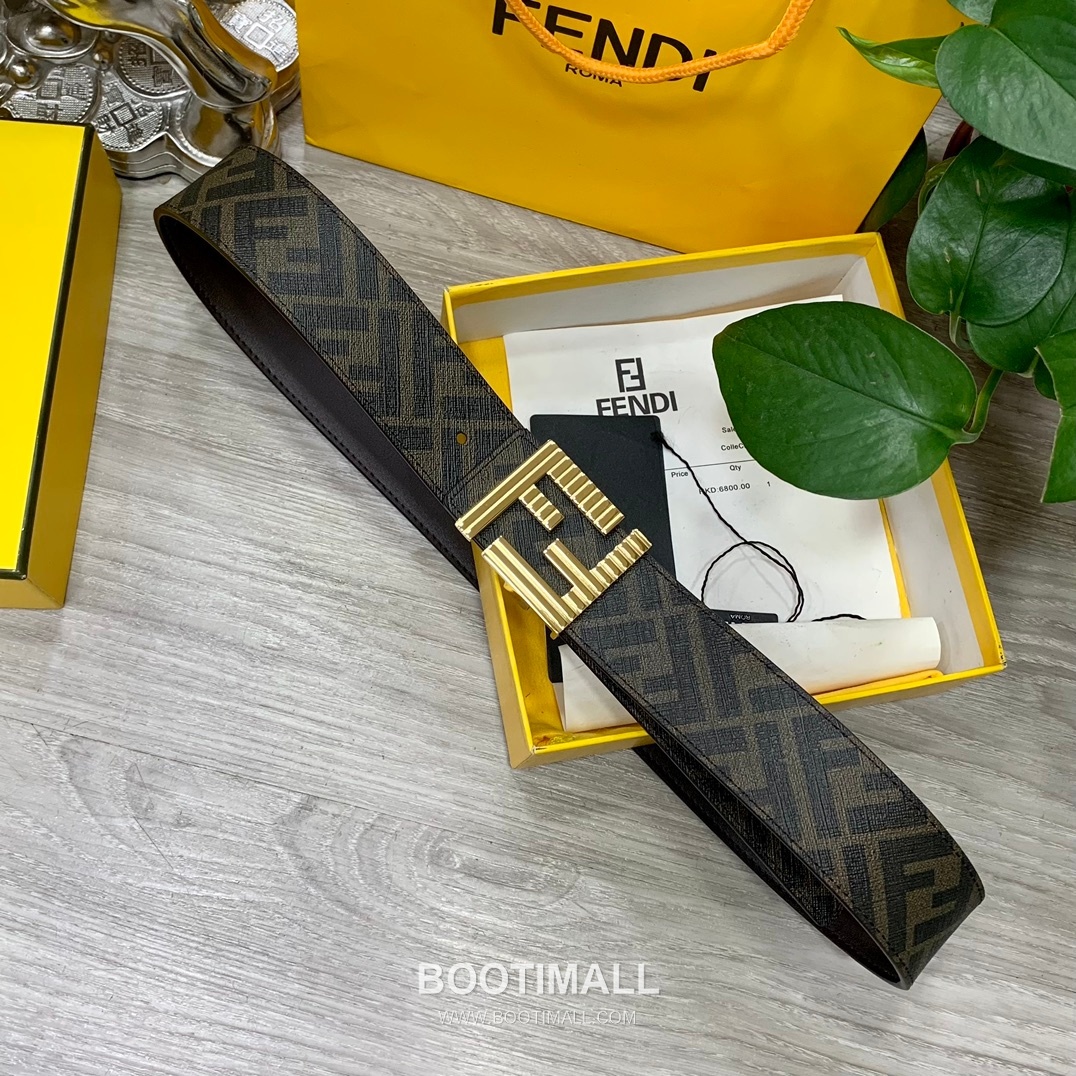 Fendi FF Cuoio Romano Calfskin Reversible Belt with FF Logo Buckle Palladium 펜디 FF 쿠오이오 로마노 카프스킨 리버서블 벨트 FF 로고 버클 황동 베이스 팔라듐 피니시 4.0cm 6