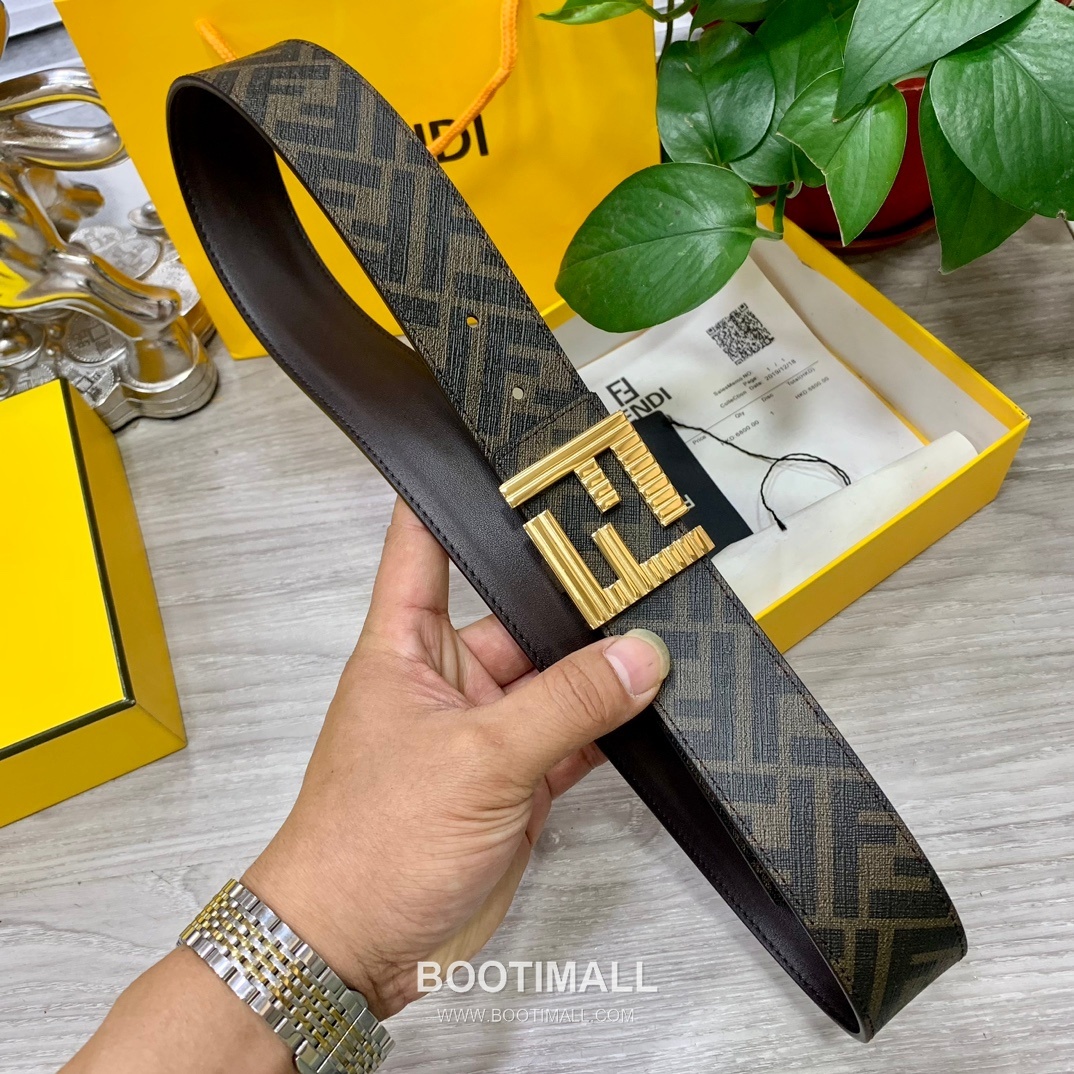 Fendi FF Cuoio Romano Calfskin Reversible Belt with FF Logo Buckle Palladium 펜디 FF 쿠오이오 로마노 카프스킨 리버서블 벨트 FF 로고 버클 황동 베이스 팔라듐 피니시 4.0cm 7