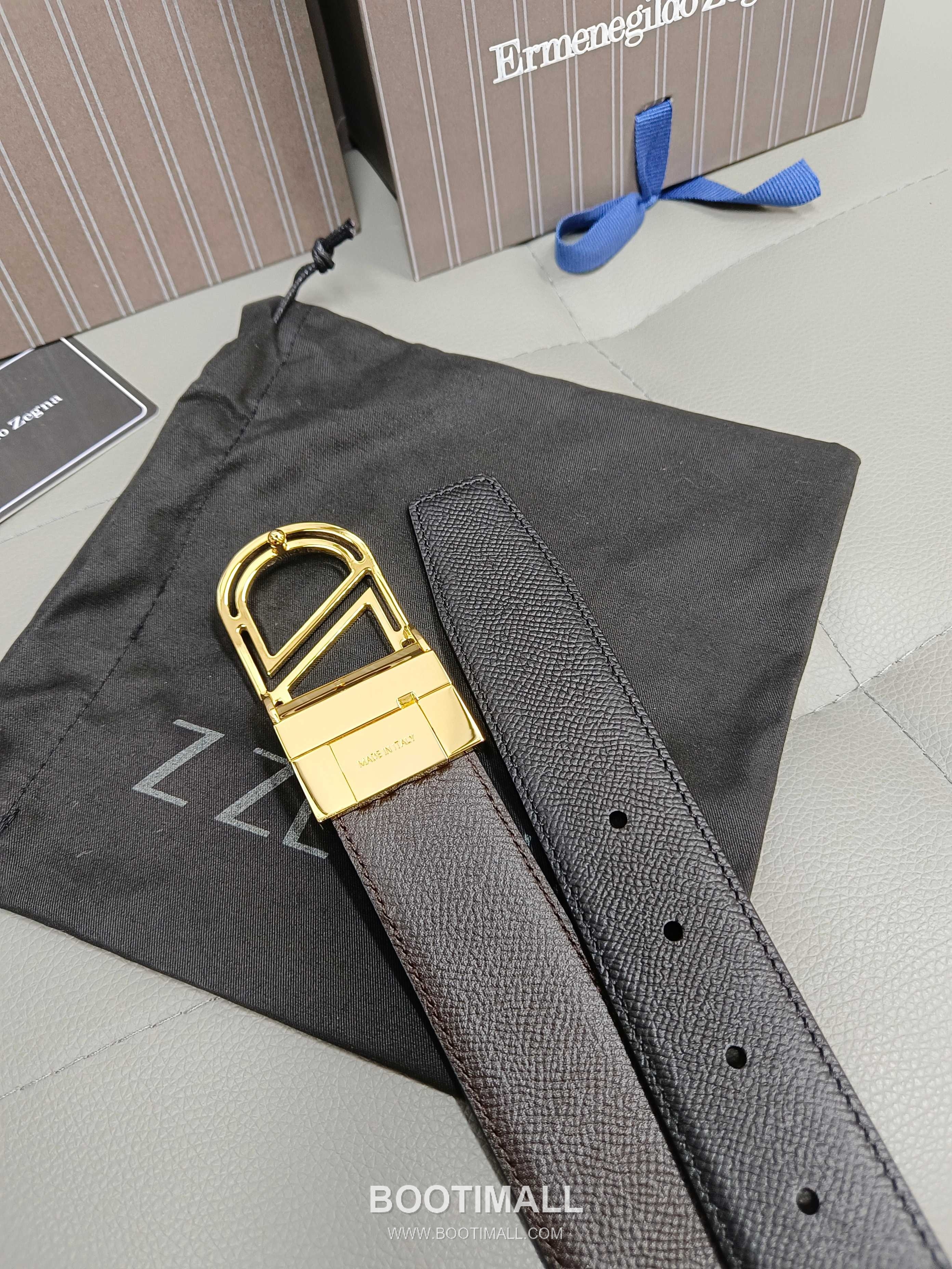 Zegna Calfskin Leather Belt with Gancio Buckle Palladium 제냐 카프스킨 레더 벨트 간치니 버클 황동 베이스 팔라듐 피니시 3.5cm 3