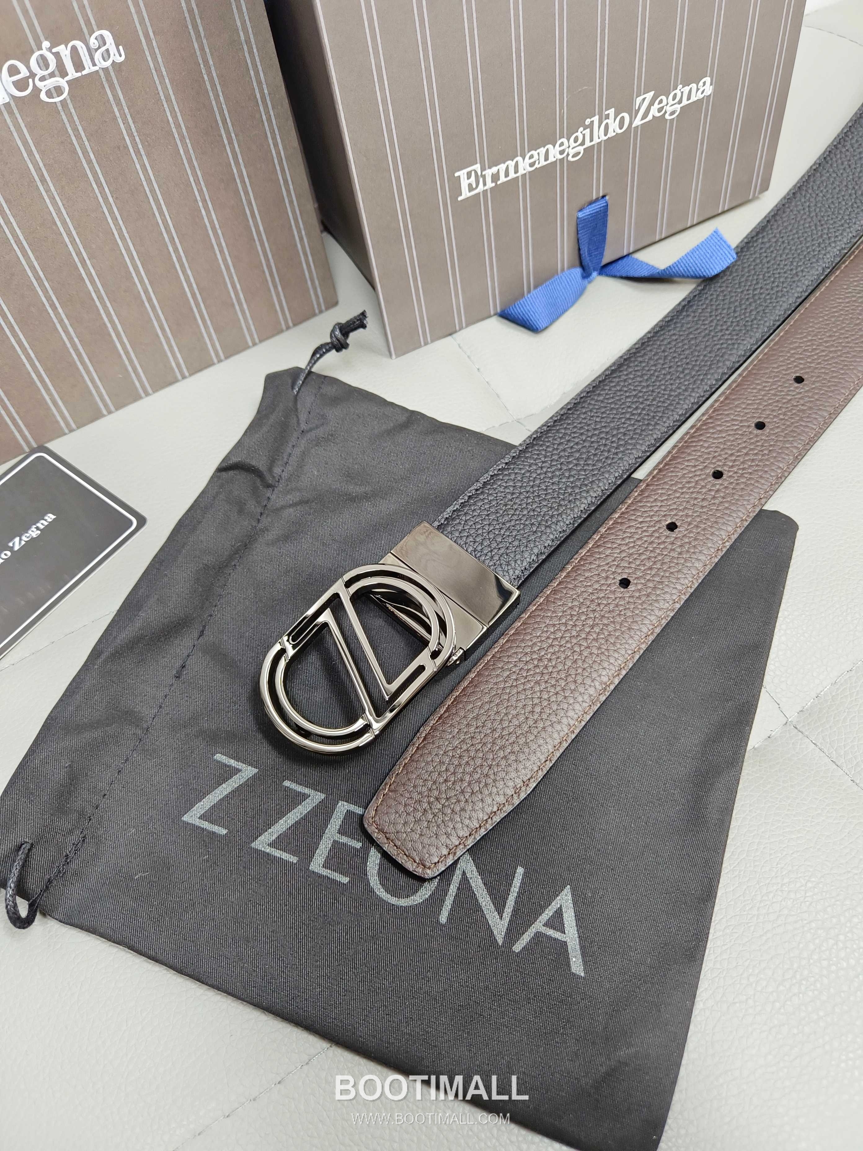 Zegna Calfskin Leather Belt with Gancio Buckle Palladium 제냐 카프스킨 레더 벨트 간치니 버클 황동 베이스 팔라듐 피니시 3.5cm 1