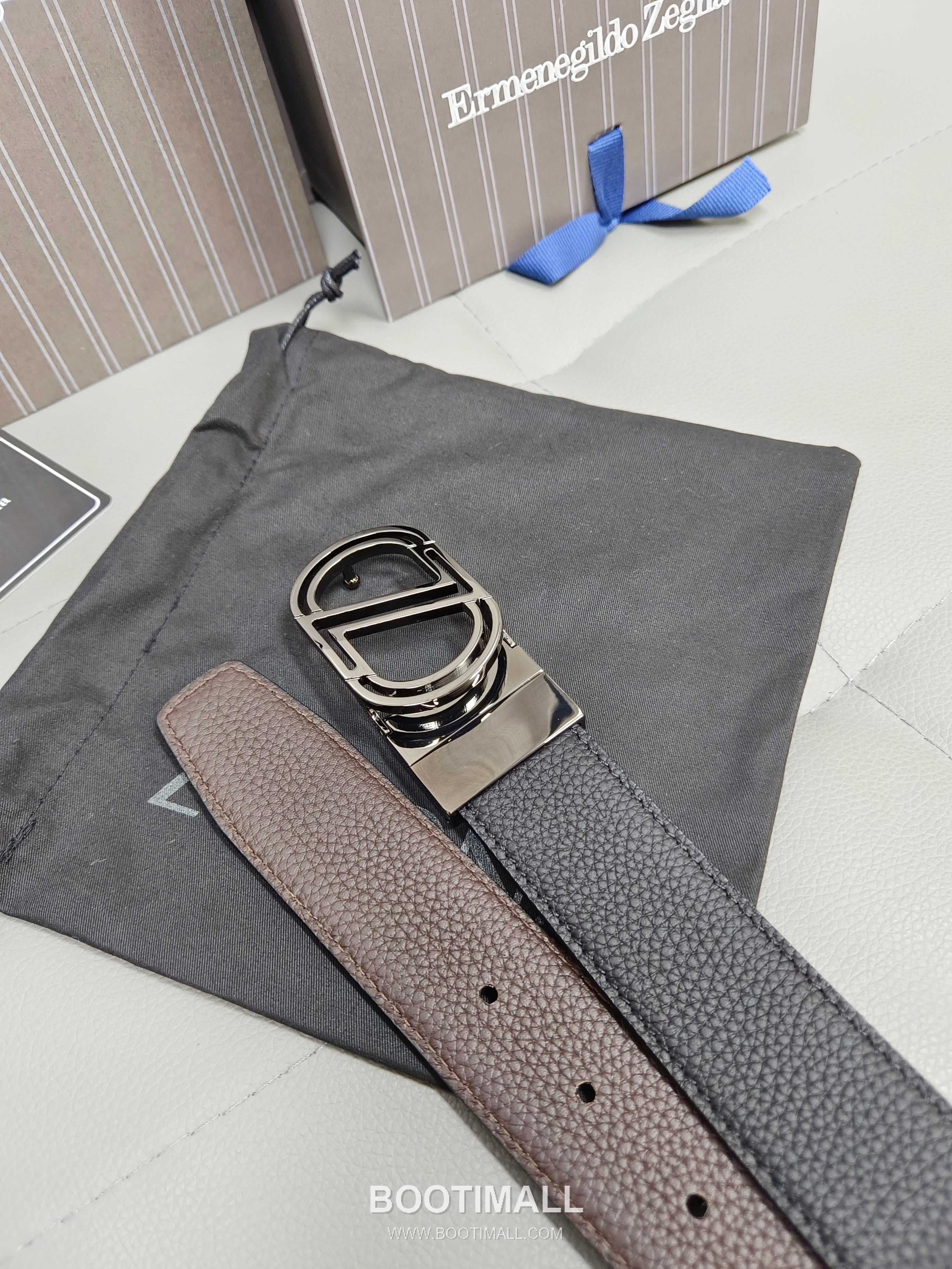 Zegna Calfskin Leather Belt with Gancio Buckle Palladium 제냐 카프스킨 레더 벨트 간치니 버클 황동 베이스 팔라듐 피니시 3.5cm 2