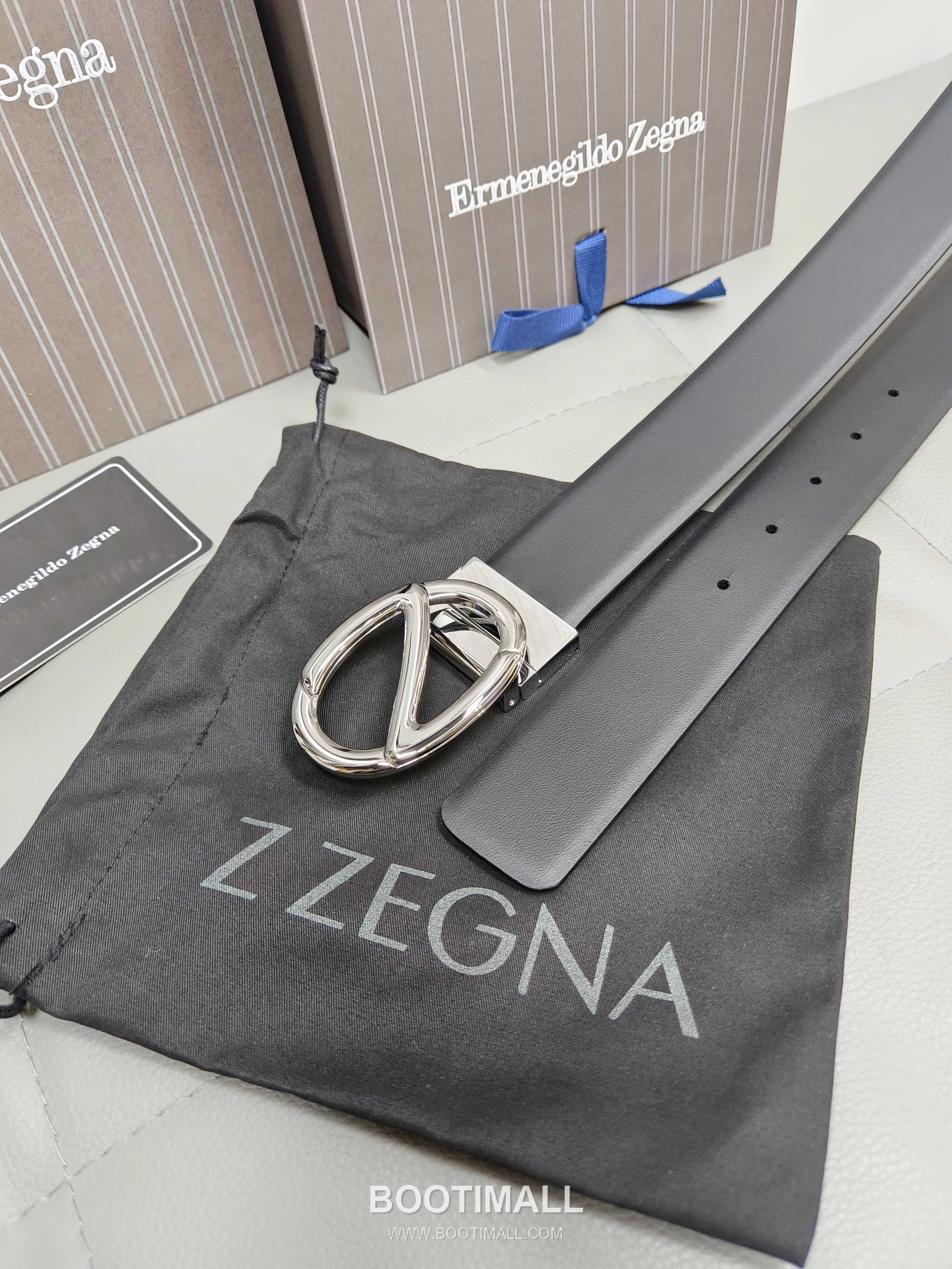 Zegna Calfskin Leather Belt with Gancio Buckle Palladium 제냐 카프스킨 레더 벨트 간치니 버클 황동 베이스 팔라듐 피니시 3.5cm 1