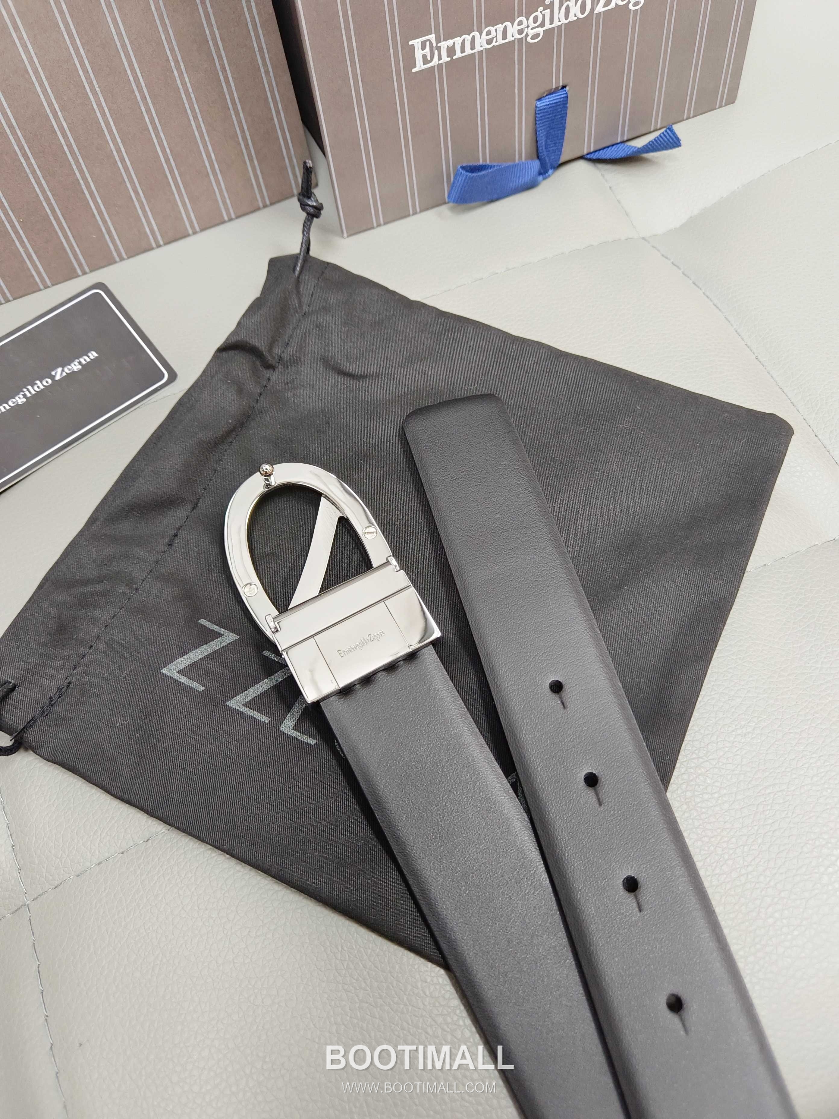 Zegna Calfskin Leather Belt with Gancio Buckle Palladium 제냐 카프스킨 레더 벨트 간치니 버클 황동 베이스 팔라듐 피니시 3.5cm 3