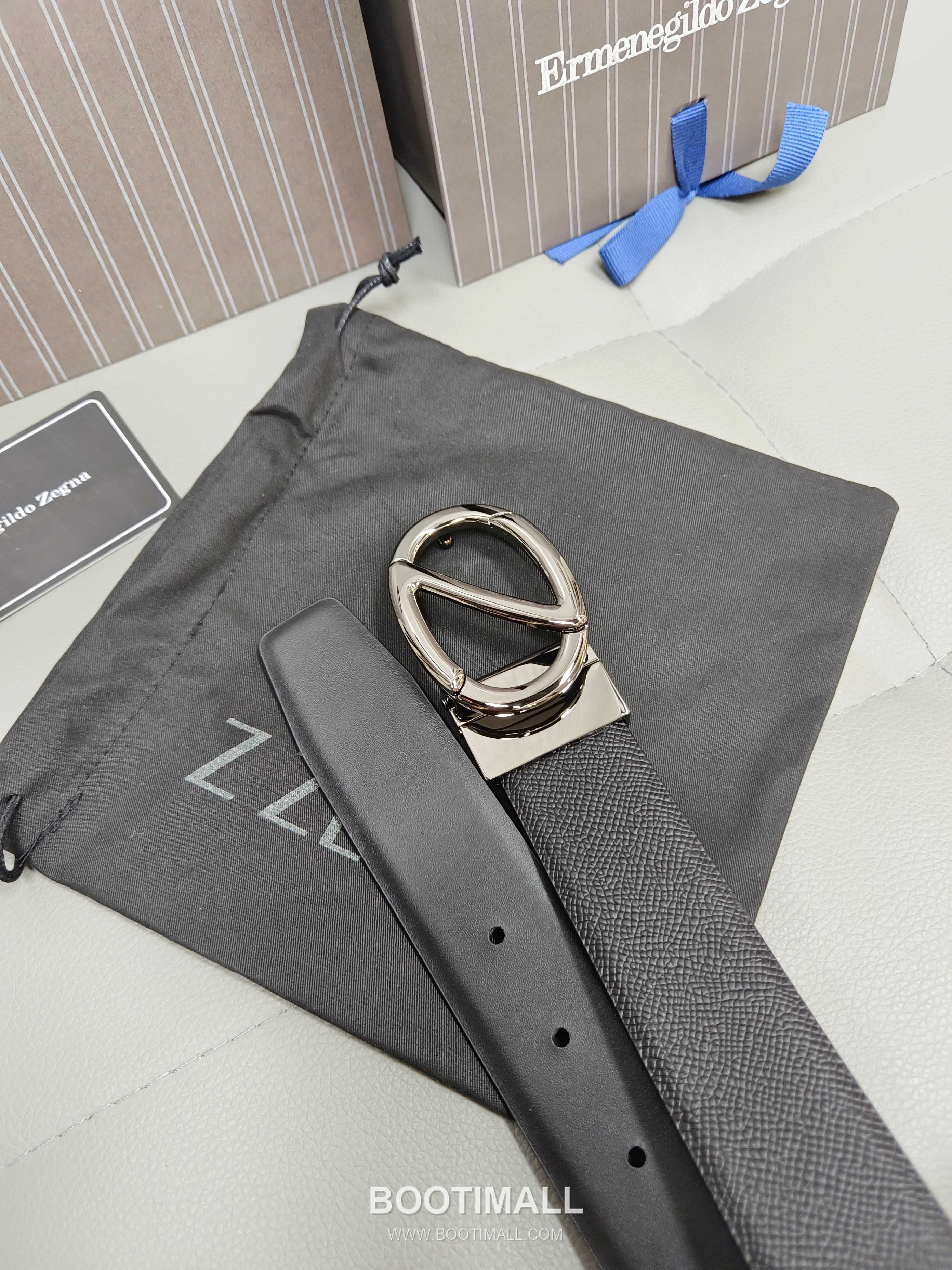 Zegna Calfskin Leather Belt with Gancio Buckle Palladium 제냐 카프스킨 레더 벨트 간치니 버클 황동 베이스 팔라듐 피니시 3.5cm 2