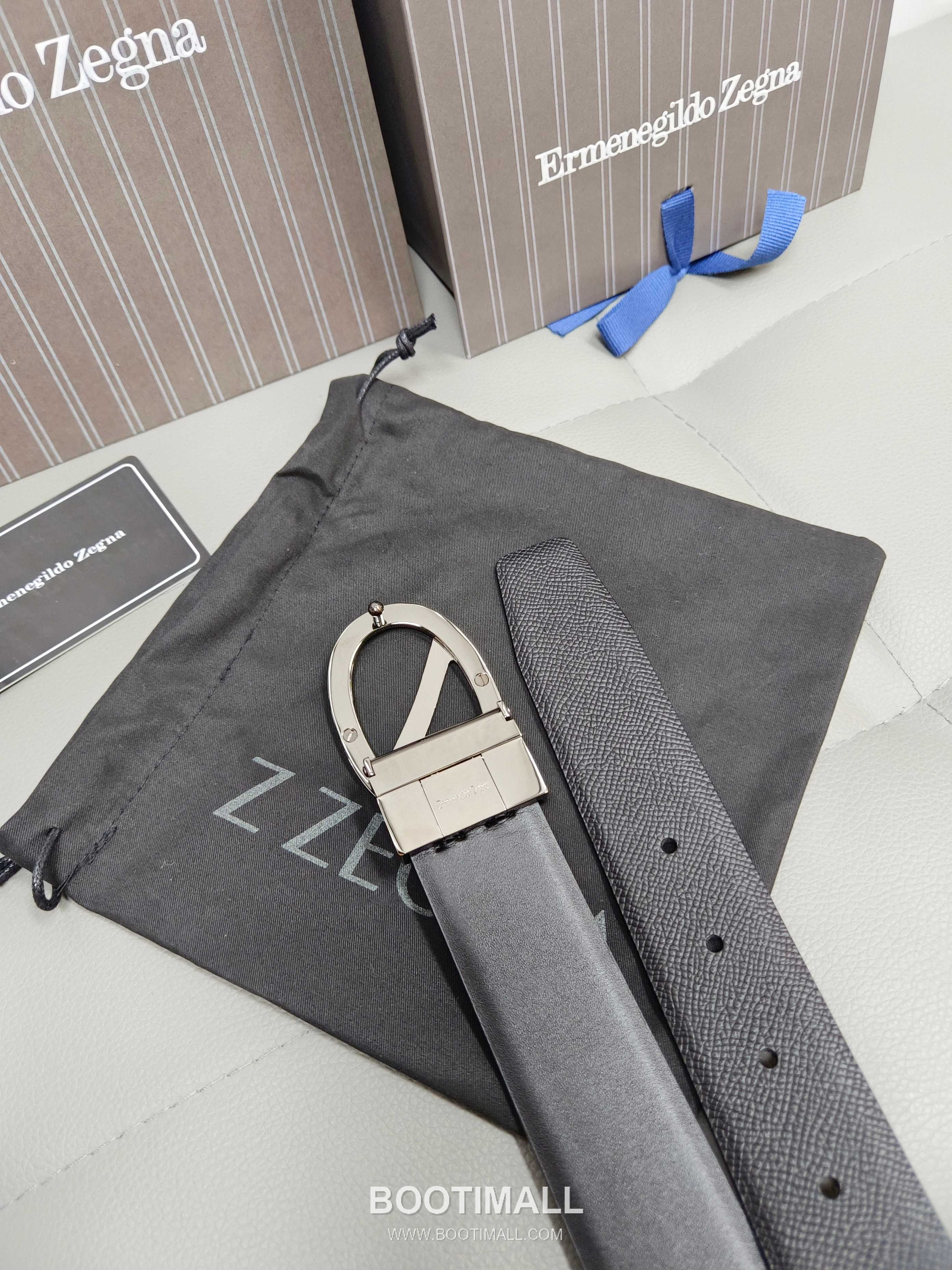 Zegna Calfskin Leather Belt with Gancio Buckle Palladium 제냐 카프스킨 레더 벨트 간치니 버클 황동 베이스 팔라듐 피니시 3.5cm 3