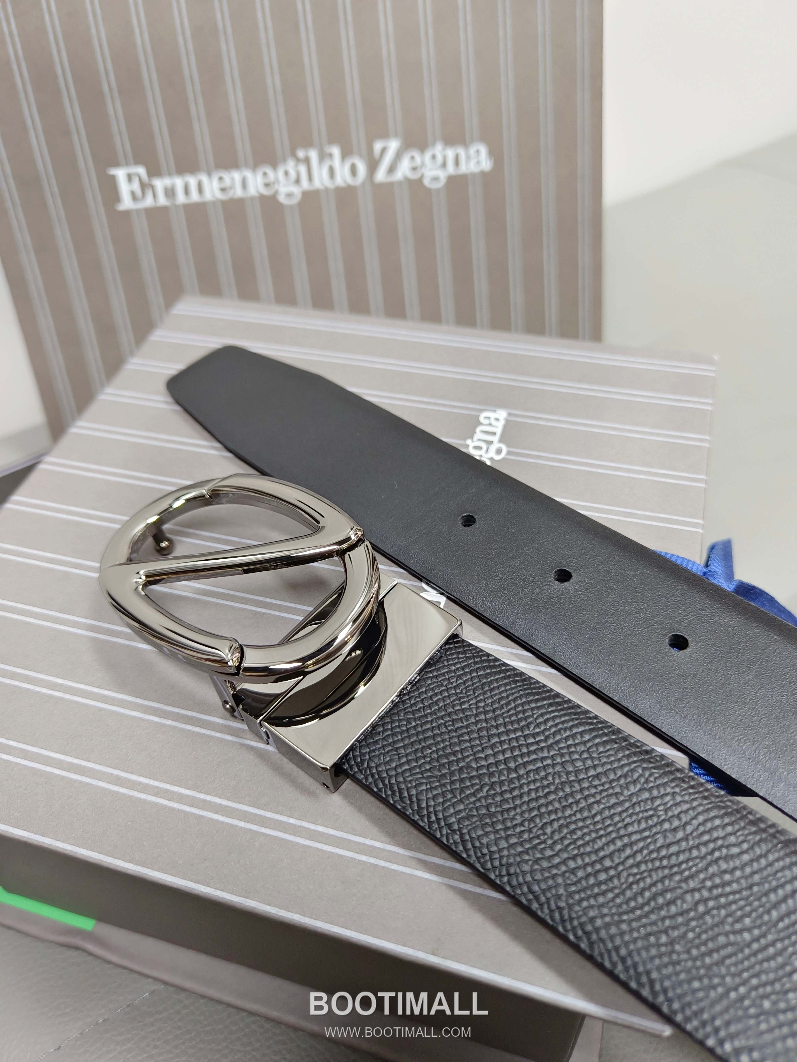 Zegna Calfskin Leather Belt with Gancio Buckle Palladium 제냐 카프스킨 레더 벨트 간치니 버클 황동 베이스 팔라듐 피니시 3.5cm 4