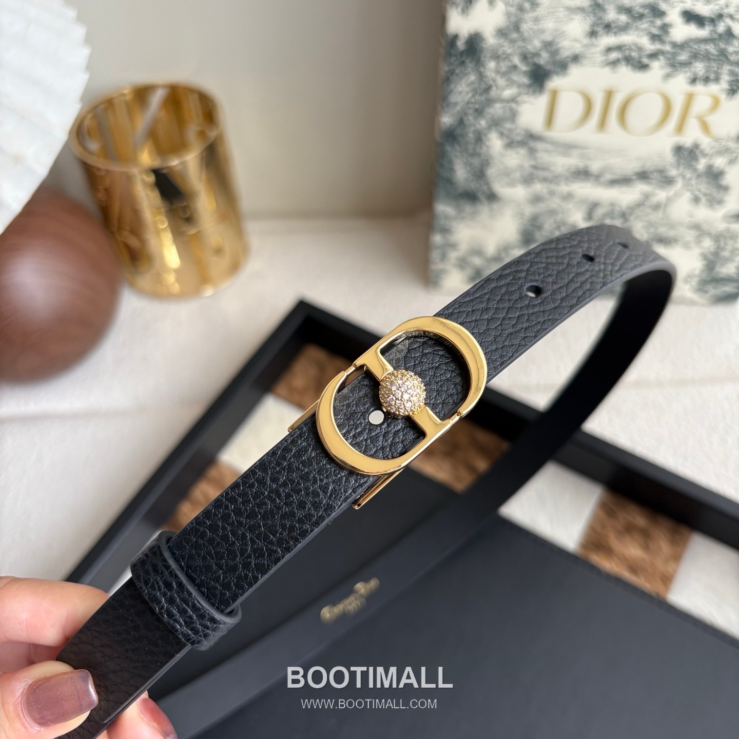 Dior Calfskin Leather Belt with Crystal CD Buckle Gold-Plated 디올 카프스킨 레더 벨트 크리스탈 CD 버클 황동 베이스 금도금 2.0cm 5