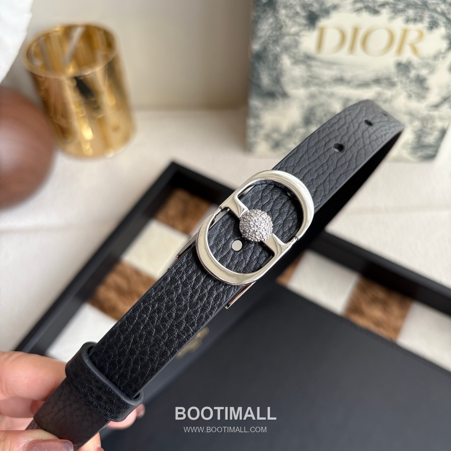 Dior Calfskin Leather Belt with Crystal CD Buckle Gold-Plated 디올 카프스킨 레더 벨트 크리스탈 CD 버클 황동 베이스 금도금 2.0cm 5