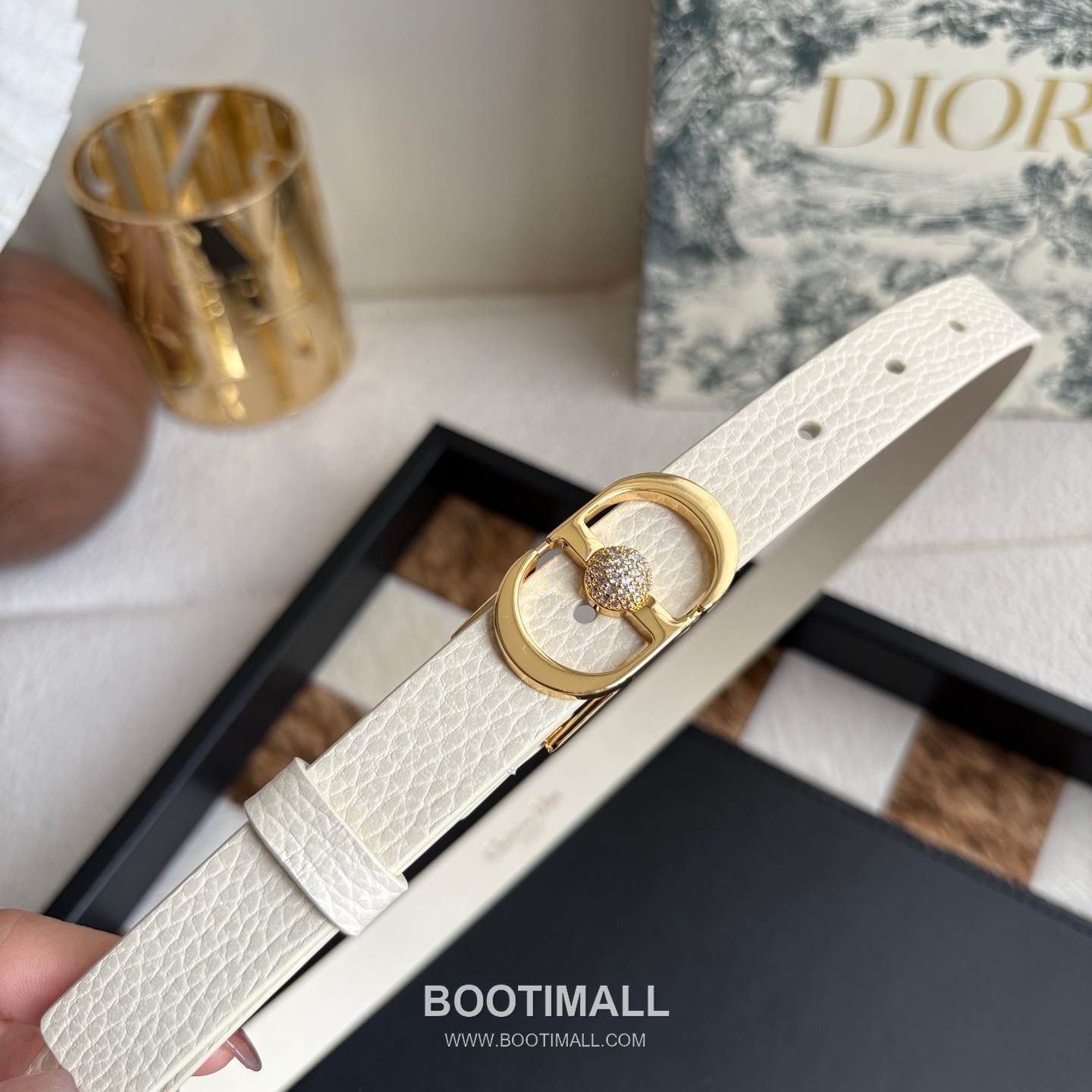 Dior Calfskin Leather Belt with Crystal CD Buckle Gold-Plated 디올 카프스킨 레더 벨트 크리스탈 CD 버클 황동 베이스 금도금 2.0cm 5