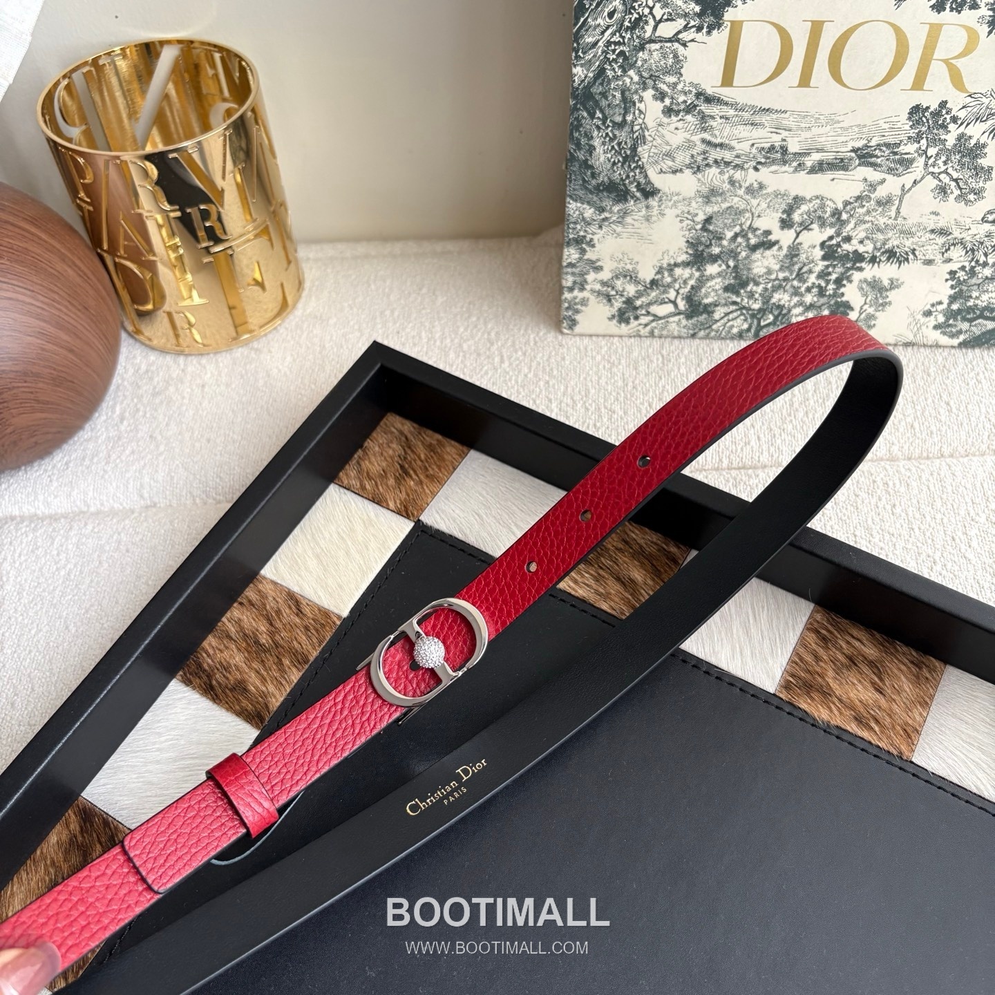 Dior Calfskin Leather Belt with Crystal CD Buckle Gold-Plated 디올 카프스킨 레더 벨트 크리스탈 CD 버클 황동 베이스 금도금 2.0cm 6