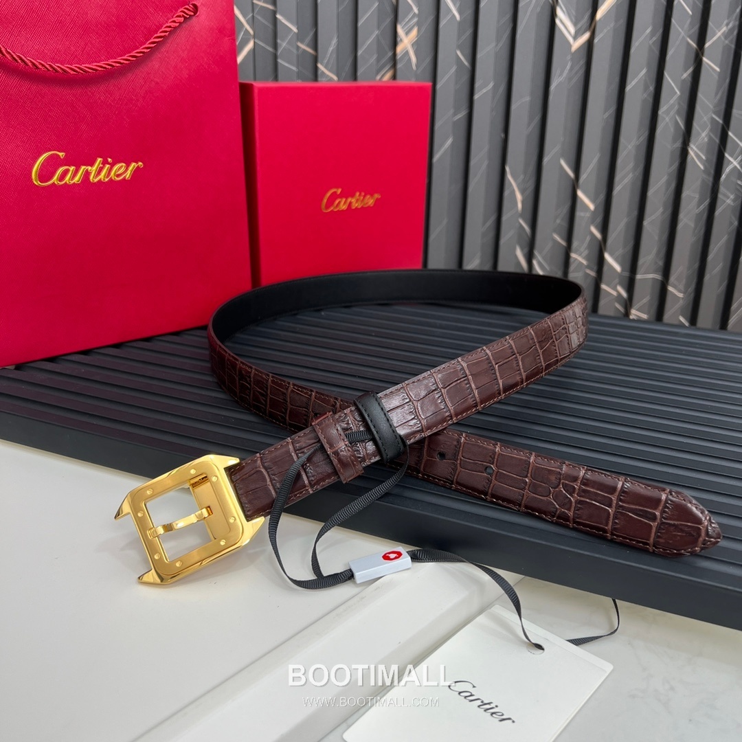 Cartier Calfskin Embossed Leather Reversible Belt with Logo Pin Buckle Palladium 까르띠에 카프스킨 엠보싱 레더 리버서블 벨트 로고 핀 버클 황동 베이스 팔라듐 피니시 3.5cm 1