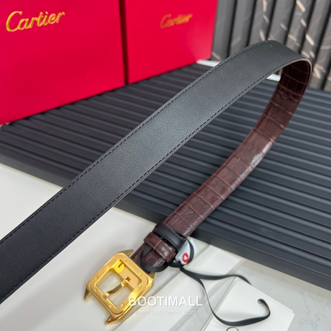 Cartier Calfskin Embossed Leather Reversible Belt with Logo Pin Buckle Palladium 까르띠에 카프스킨 엠보싱 레더 리버서블 벨트 로고 핀 버클 황동 베이스 팔라듐 피니시 3.5cm 3