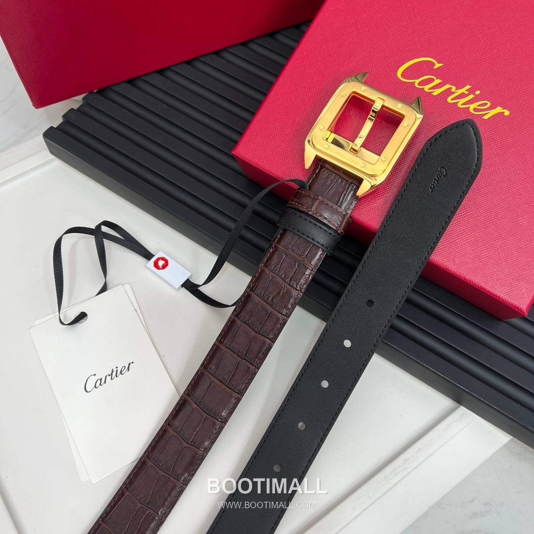 Cartier Calfskin Embossed Leather Reversible Belt with Logo Pin Buckle Palladium 까르띠에 카프스킨 엠보싱 레더 리버서블 벨트 로고 핀 버클 황동 베이스 팔라듐 피니시 3.5cm 4