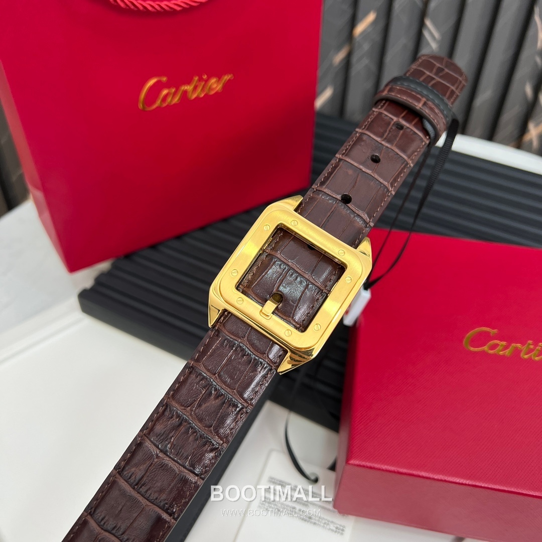 Cartier Calfskin Embossed Leather Reversible Belt with Logo Pin Buckle Palladium 까르띠에 카프스킨 엠보싱 레더 리버서블 벨트 로고 핀 버클 황동 베이스 팔라듐 피니시 3.5cm 7