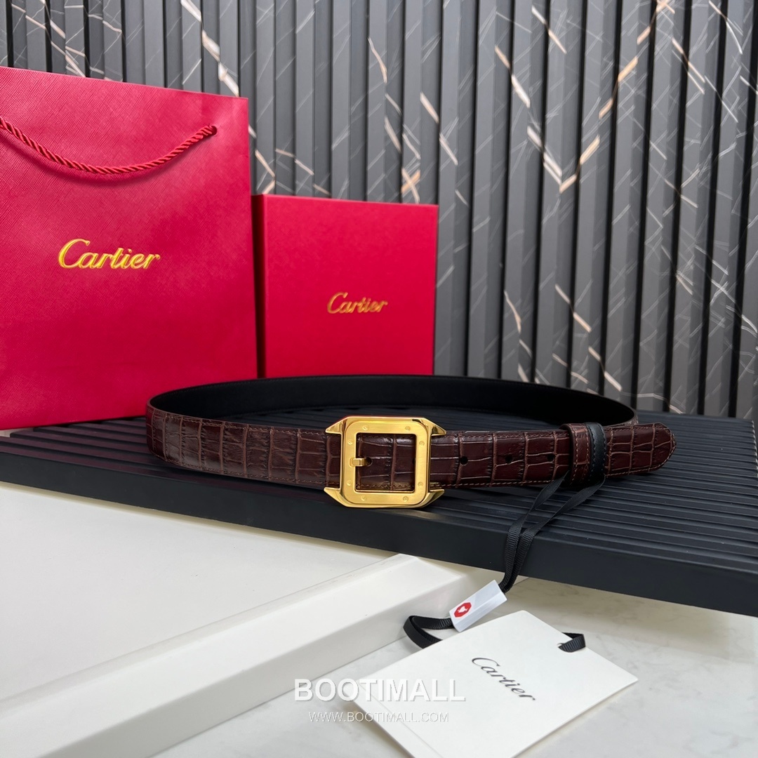 Cartier Calfskin Embossed Leather Reversible Belt with Logo Pin Buckle Palladium 까르띠에 카프스킨 엠보싱 레더 리버서블 벨트 로고 핀 버클 황동 베이스 팔라듐 피니시 3.5cm 8