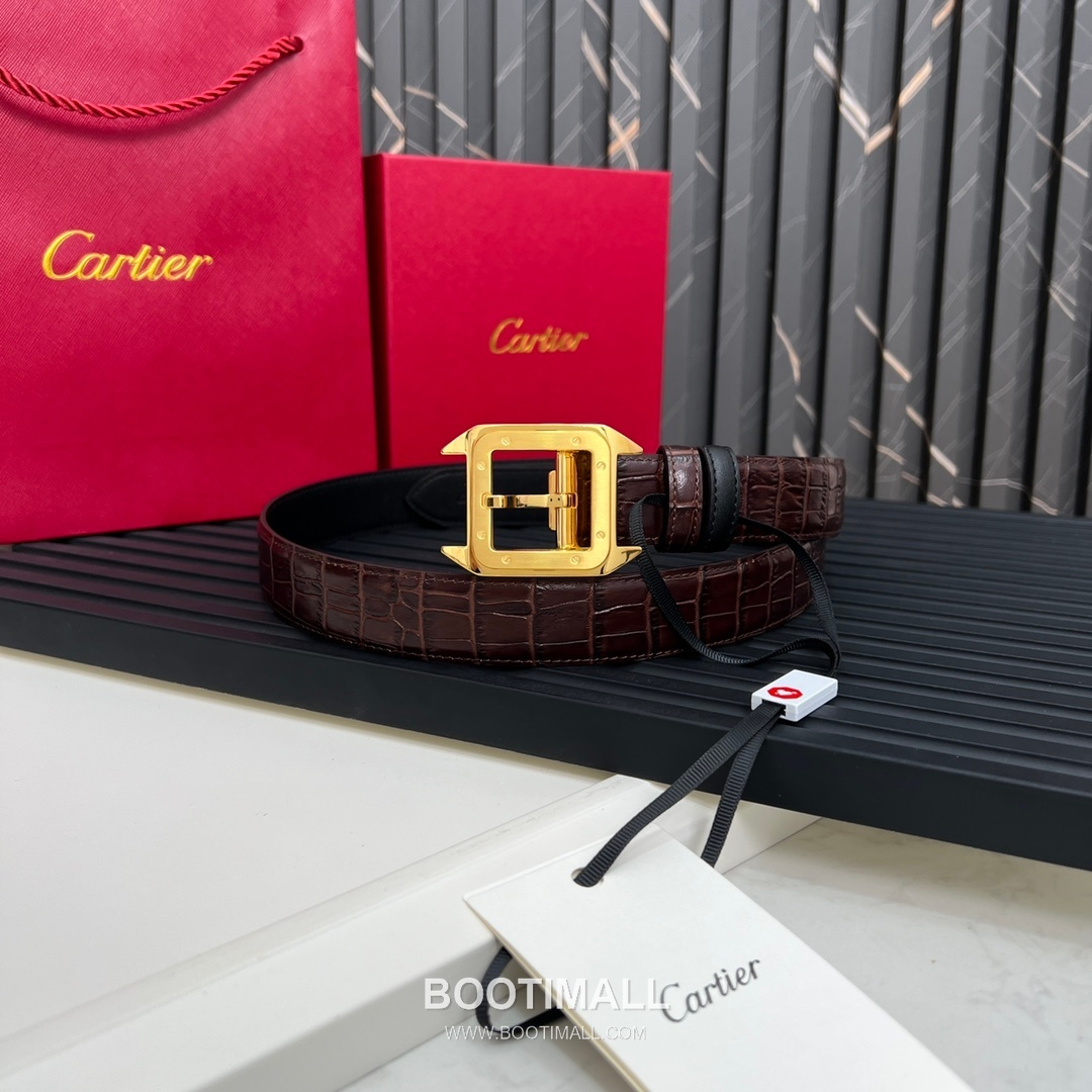 Cartier Calfskin Embossed Leather Reversible Belt with Logo Pin Buckle Palladium 까르띠에 카프스킨 엠보싱 레더 리버서블 벨트 로고 핀 버클 황동 베이스 팔라듐 피니시 3.5cm 9