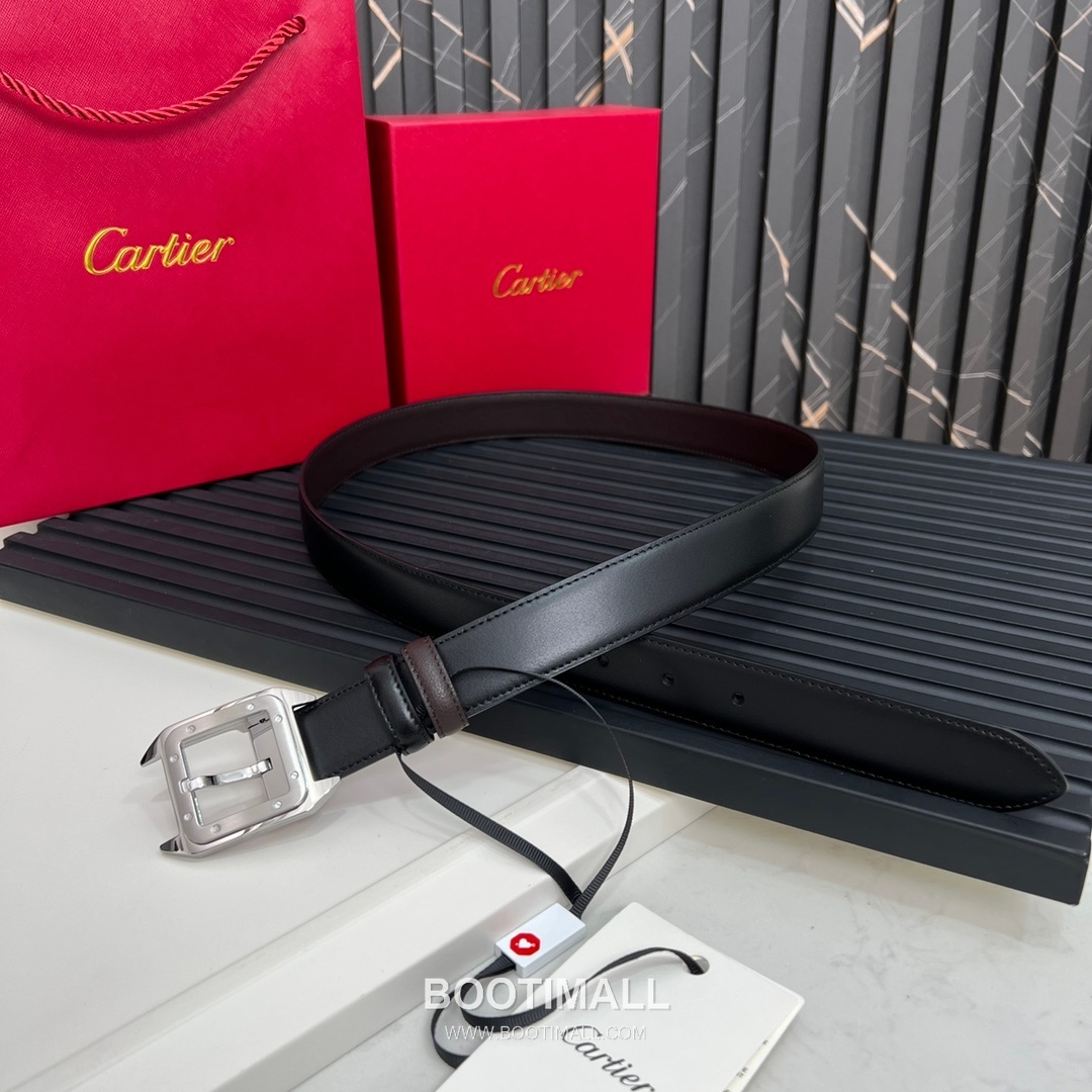 Cartier Calfskin Embossed Leather Reversible Belt with Logo Pin Buckle Palladium 까르띠에 카프스킨 엠보싱 레더 리버서블 벨트 로고 핀 버클 황동 베이스 팔라듐 피니시 3.5cm 1