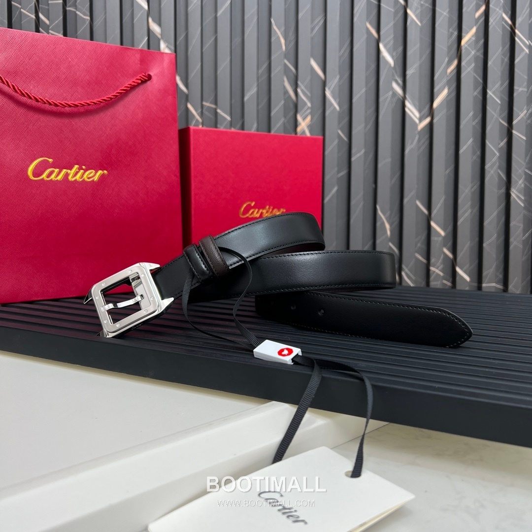 Cartier Calfskin Embossed Leather Reversible Belt with Logo Pin Buckle Palladium 까르띠에 카프스킨 엠보싱 레더 리버서블 벨트 로고 핀 버클 황동 베이스 팔라듐 피니시 3.5cm 2