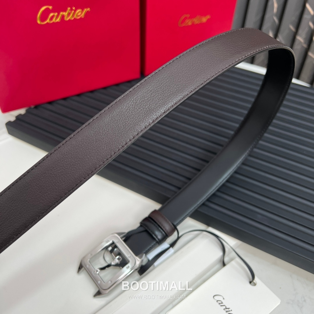 Cartier Calfskin Embossed Leather Reversible Belt with Logo Pin Buckle Palladium 까르띠에 카프스킨 엠보싱 레더 리버서블 벨트 로고 핀 버클 황동 베이스 팔라듐 피니시 3.5cm 3