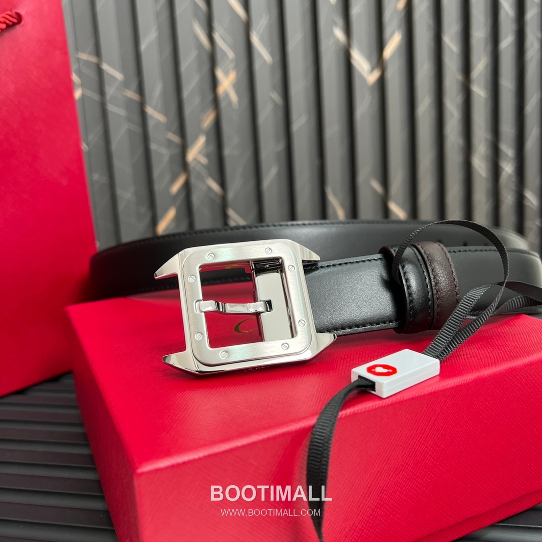 Cartier Calfskin Embossed Leather Reversible Belt with Logo Pin Buckle Palladium 까르띠에 카프스킨 엠보싱 레더 리버서블 벨트 로고 핀 버클 황동 베이스 팔라듐 피니시 3.5cm 5