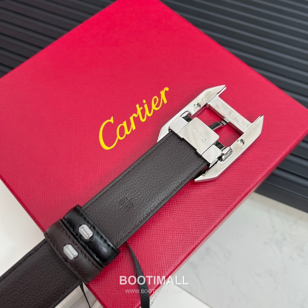 Cartier Calfskin Embossed Leather Reversible Belt with Logo Pin Buckle Palladium 까르띠에 카프스킨 엠보싱 레더 리버서블 벨트 로고 핀 버클 황동 베이스 팔라듐 피니시 3.5cm 6