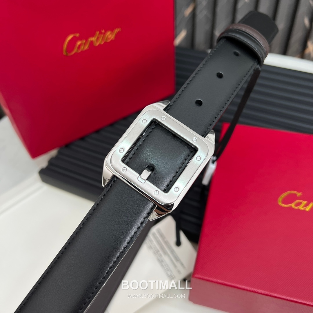 Cartier Calfskin Embossed Leather Reversible Belt with Logo Pin Buckle Palladium 까르띠에 카프스킨 엠보싱 레더 리버서블 벨트 로고 핀 버클 황동 베이스 팔라듐 피니시 3.5cm 7