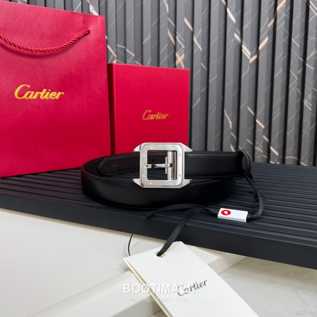 Cartier Calfskin Embossed Leather Reversible Belt with Logo Pin Buckle Palladium 까르띠에 카프스킨 엠보싱 레더 리버서블 벨트 로고 핀 버클 황동 베이스 팔라듐 피니시 3.5cm 9