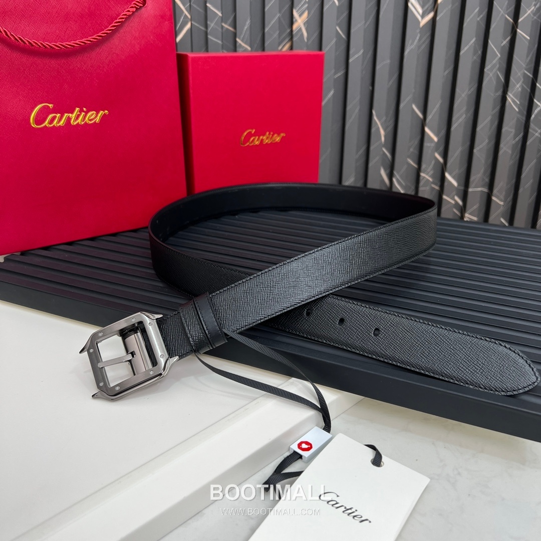 Cartier Calfskin Embossed Leather Reversible Belt with Logo Pin Buckle Palladium 까르띠에 카프스킨 엠보싱 레더 리버서블 벨트 로고 핀 버클 황동 베이스 팔라듐 피니시 3.5cm 1
