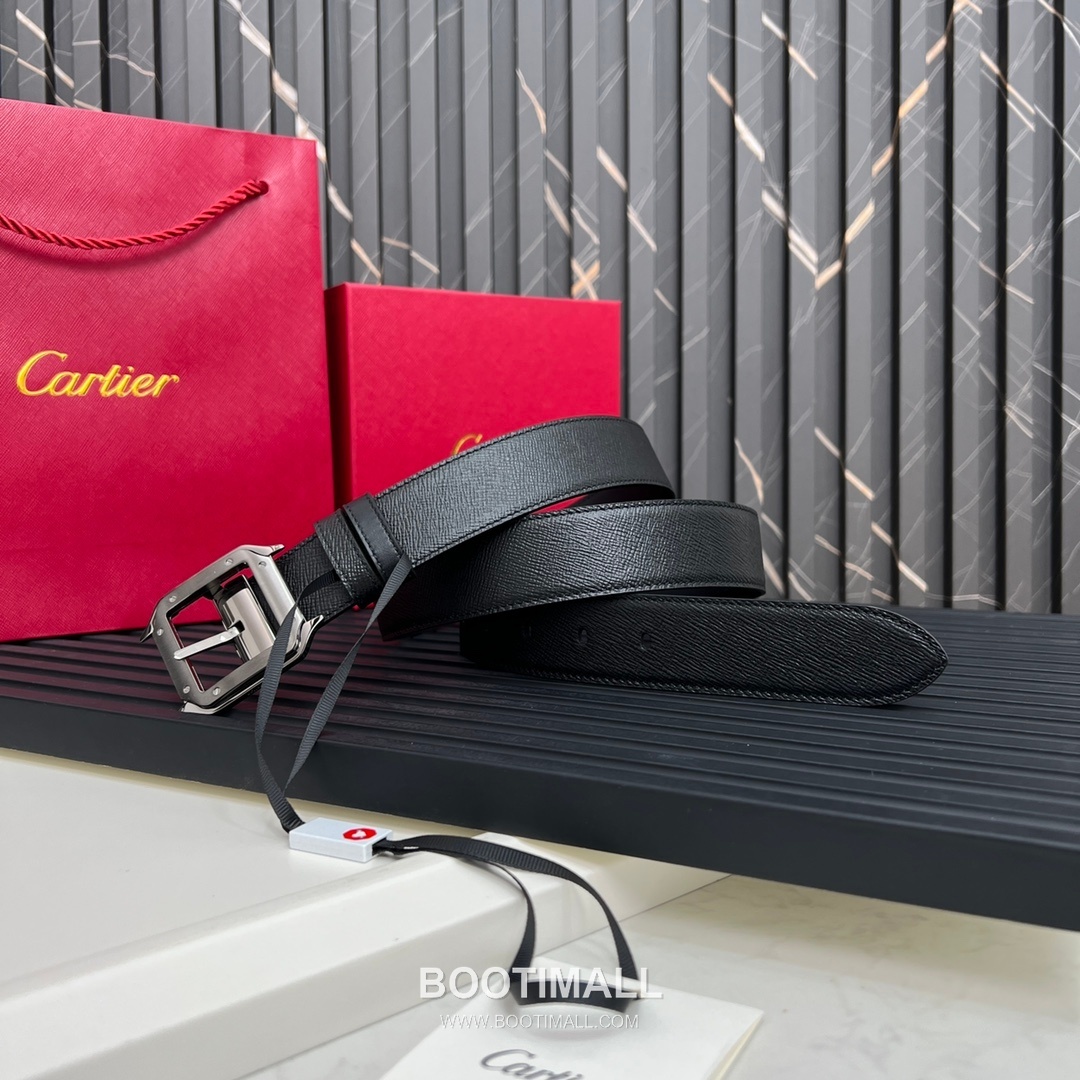 Cartier Calfskin Embossed Leather Reversible Belt with Logo Pin Buckle Palladium 까르띠에 카프스킨 엠보싱 레더 리버서블 벨트 로고 핀 버클 황동 베이스 팔라듐 피니시 3.5cm 2