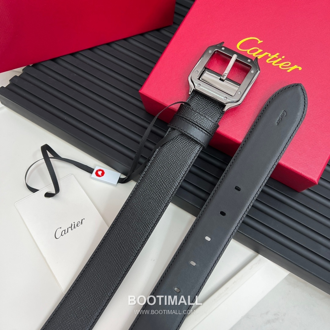 Cartier Calfskin Embossed Leather Reversible Belt with Logo Pin Buckle Palladium 까르띠에 카프스킨 엠보싱 레더 리버서블 벨트 로고 핀 버클 황동 베이스 팔라듐 피니시 3.5cm 4