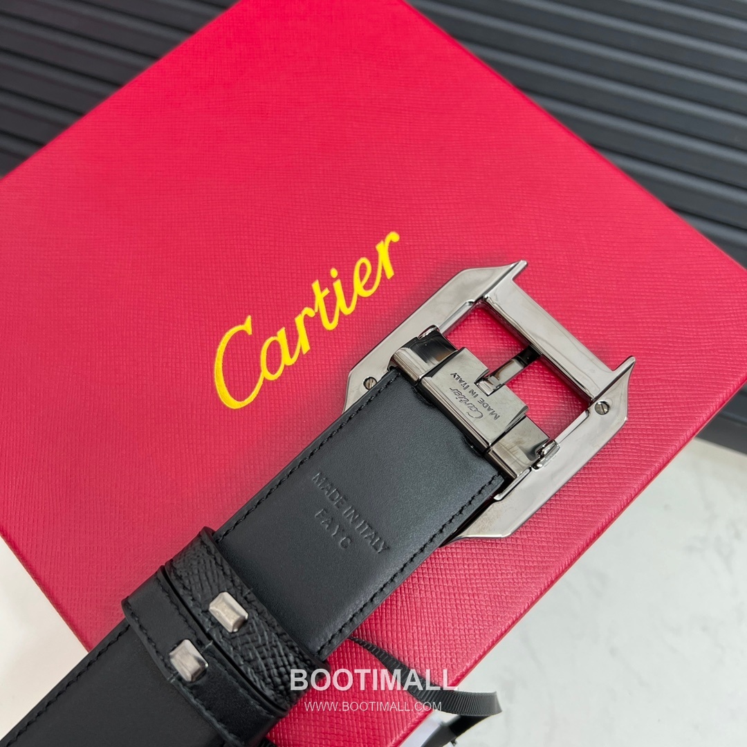 Cartier Calfskin Embossed Leather Reversible Belt with Logo Pin Buckle Palladium 까르띠에 카프스킨 엠보싱 레더 리버서블 벨트 로고 핀 버클 황동 베이스 팔라듐 피니시 3.5cm 6