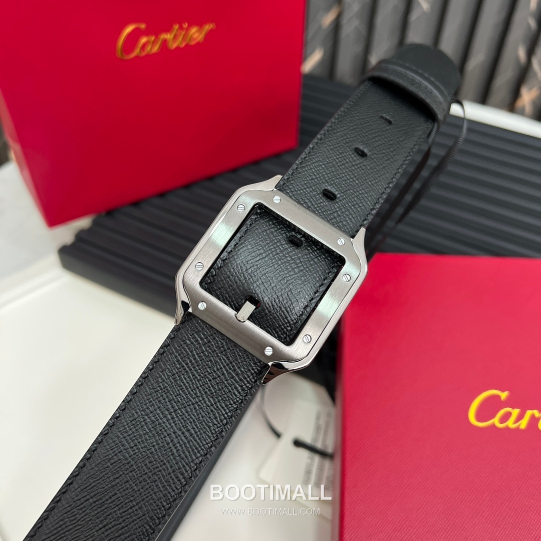 Cartier Calfskin Embossed Leather Reversible Belt with Logo Pin Buckle Palladium 까르띠에 카프스킨 엠보싱 레더 리버서블 벨트 로고 핀 버클 황동 베이스 팔라듐 피니시 3.5cm 7