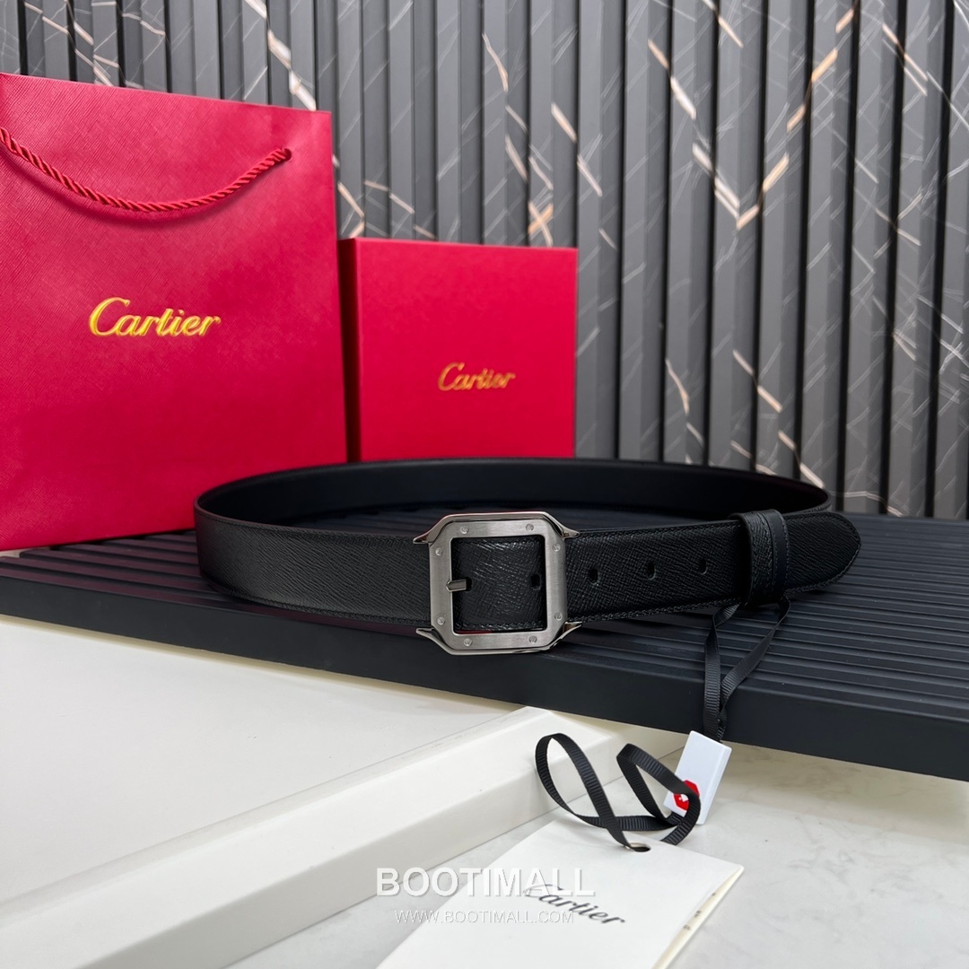 Cartier Calfskin Embossed Leather Reversible Belt with Logo Pin Buckle Palladium 까르띠에 카프스킨 엠보싱 레더 리버서블 벨트 로고 핀 버클 황동 베이스 팔라듐 피니시 3.5cm 8
