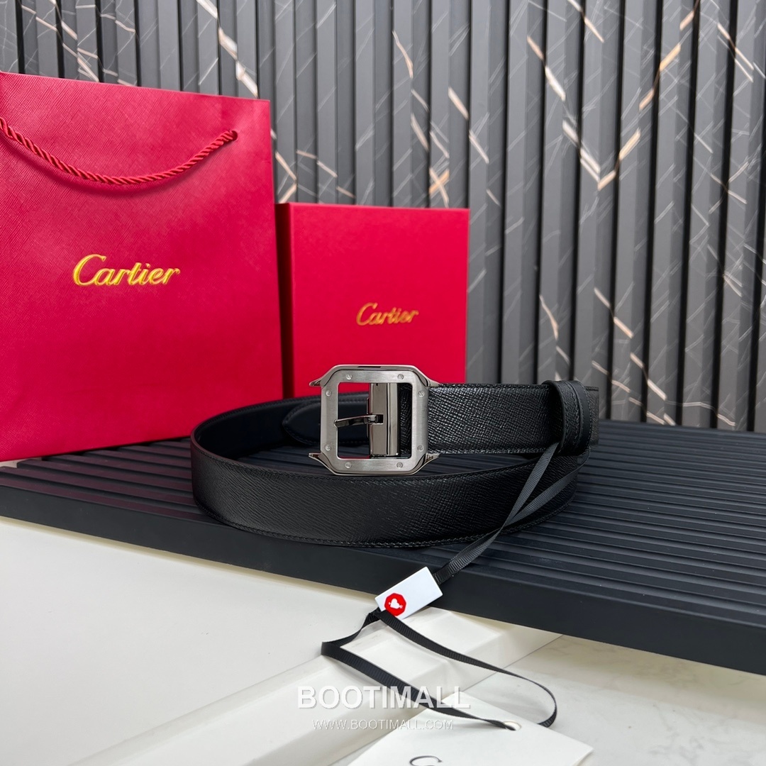 Cartier Calfskin Embossed Leather Reversible Belt with Logo Pin Buckle Palladium 까르띠에 카프스킨 엠보싱 레더 리버서블 벨트 로고 핀 버클 황동 베이스 팔라듐 피니시 3.5cm 9