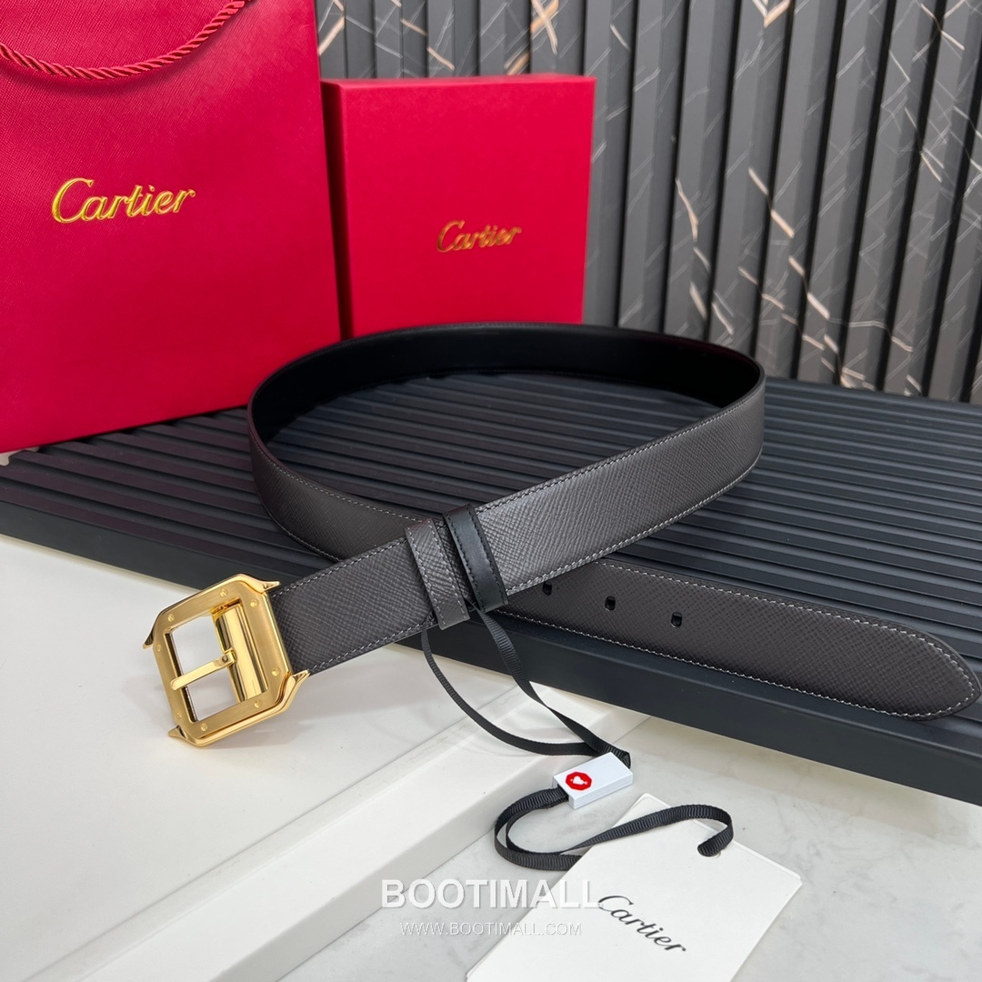 Cartier Calfskin Embossed Leather Reversible Belt with Logo Pin Buckle Palladium 까르띠에 카프스킨 엠보싱 레더 리버서블 벨트 로고 핀 버클 황동 베이스 팔라듐 피니시 3.5cm 1