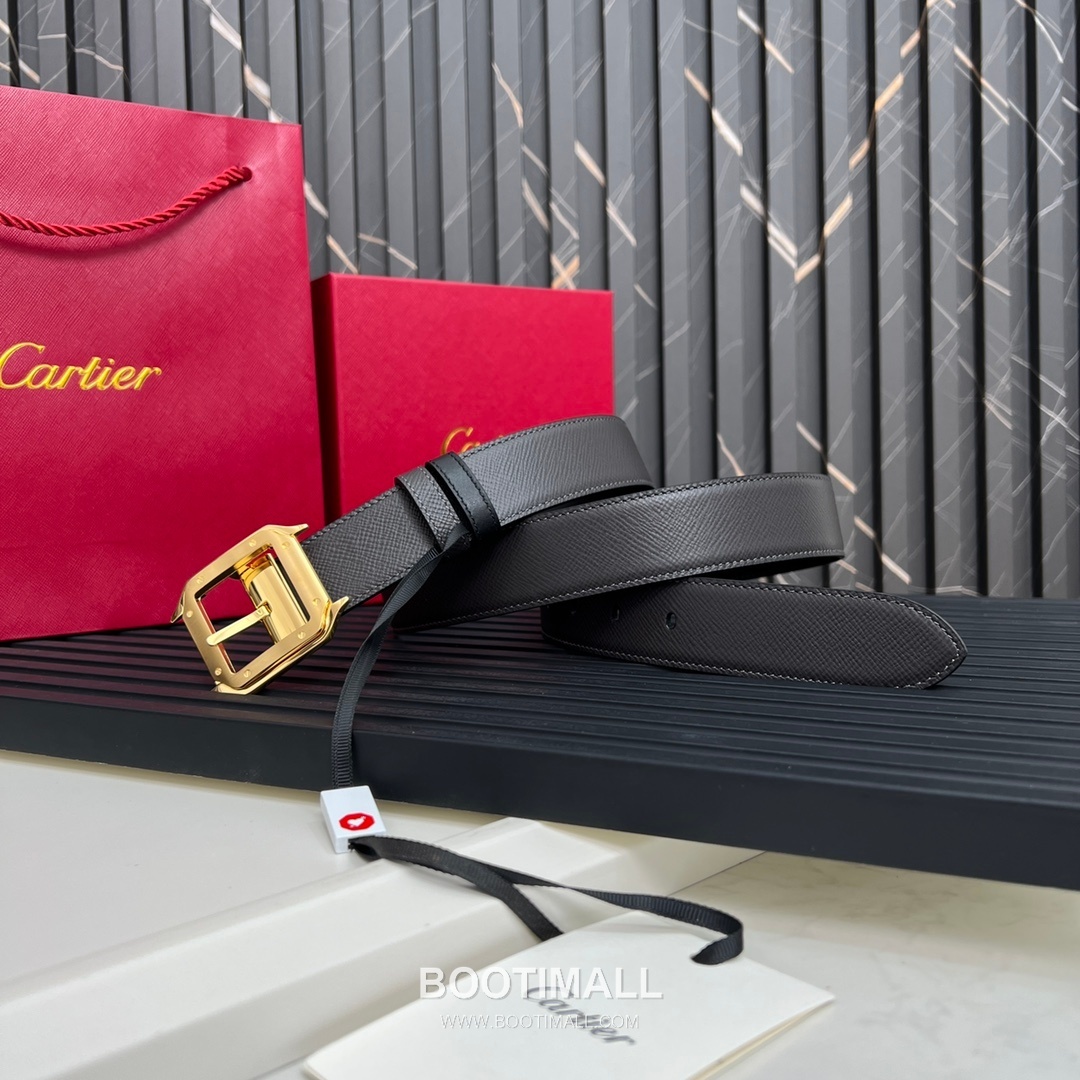 Cartier Calfskin Embossed Leather Reversible Belt with Logo Pin Buckle Palladium 까르띠에 카프스킨 엠보싱 레더 리버서블 벨트 로고 핀 버클 황동 베이스 팔라듐 피니시 3.5cm 2