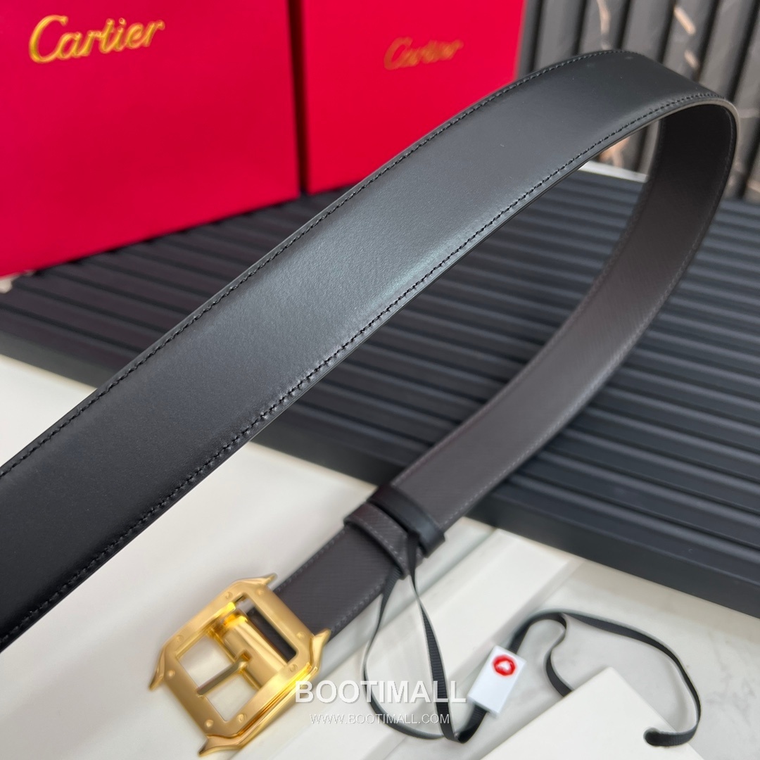 Cartier Calfskin Embossed Leather Reversible Belt with Logo Pin Buckle Palladium 까르띠에 카프스킨 엠보싱 레더 리버서블 벨트 로고 핀 버클 황동 베이스 팔라듐 피니시 3.5cm 3