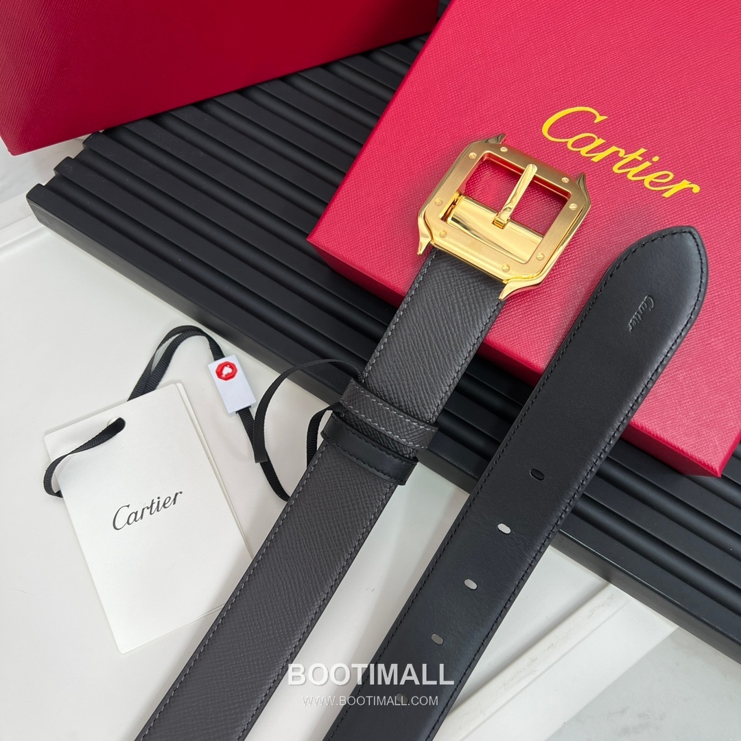 Cartier Calfskin Embossed Leather Reversible Belt with Logo Pin Buckle Palladium 까르띠에 카프스킨 엠보싱 레더 리버서블 벨트 로고 핀 버클 황동 베이스 팔라듐 피니시 3.5cm 4
