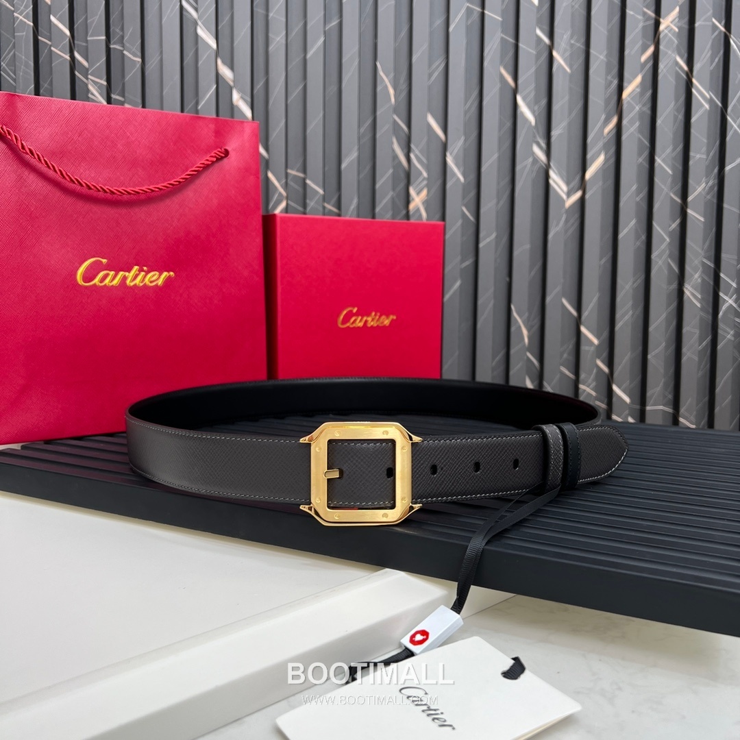 Cartier Calfskin Embossed Leather Reversible Belt with Logo Pin Buckle Palladium 까르띠에 카프스킨 엠보싱 레더 리버서블 벨트 로고 핀 버클 황동 베이스 팔라듐 피니시 3.5cm 8