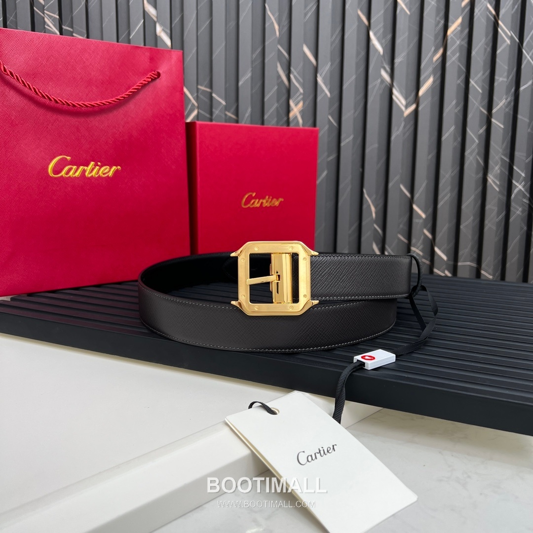 Cartier Calfskin Embossed Leather Reversible Belt with Logo Pin Buckle Palladium 까르띠에 카프스킨 엠보싱 레더 리버서블 벨트 로고 핀 버클 황동 베이스 팔라듐 피니시 3.5cm 9