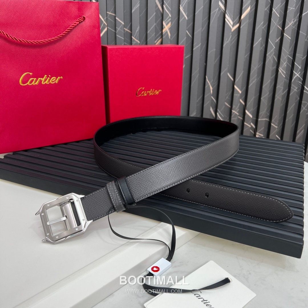 Cartier Calfskin Embossed Leather Reversible Belt with Logo Pin Buckle Palladium 까르띠에 카프스킨 엠보싱 레더 리버서블 벨트 로고 핀 버클 황동 베이스 팔라듐 피니시 3.5cm 1