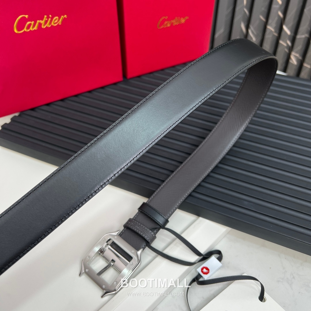 Cartier Calfskin Embossed Leather Reversible Belt with Logo Pin Buckle Palladium 까르띠에 카프스킨 엠보싱 레더 리버서블 벨트 로고 핀 버클 황동 베이스 팔라듐 피니시 3.5cm 3